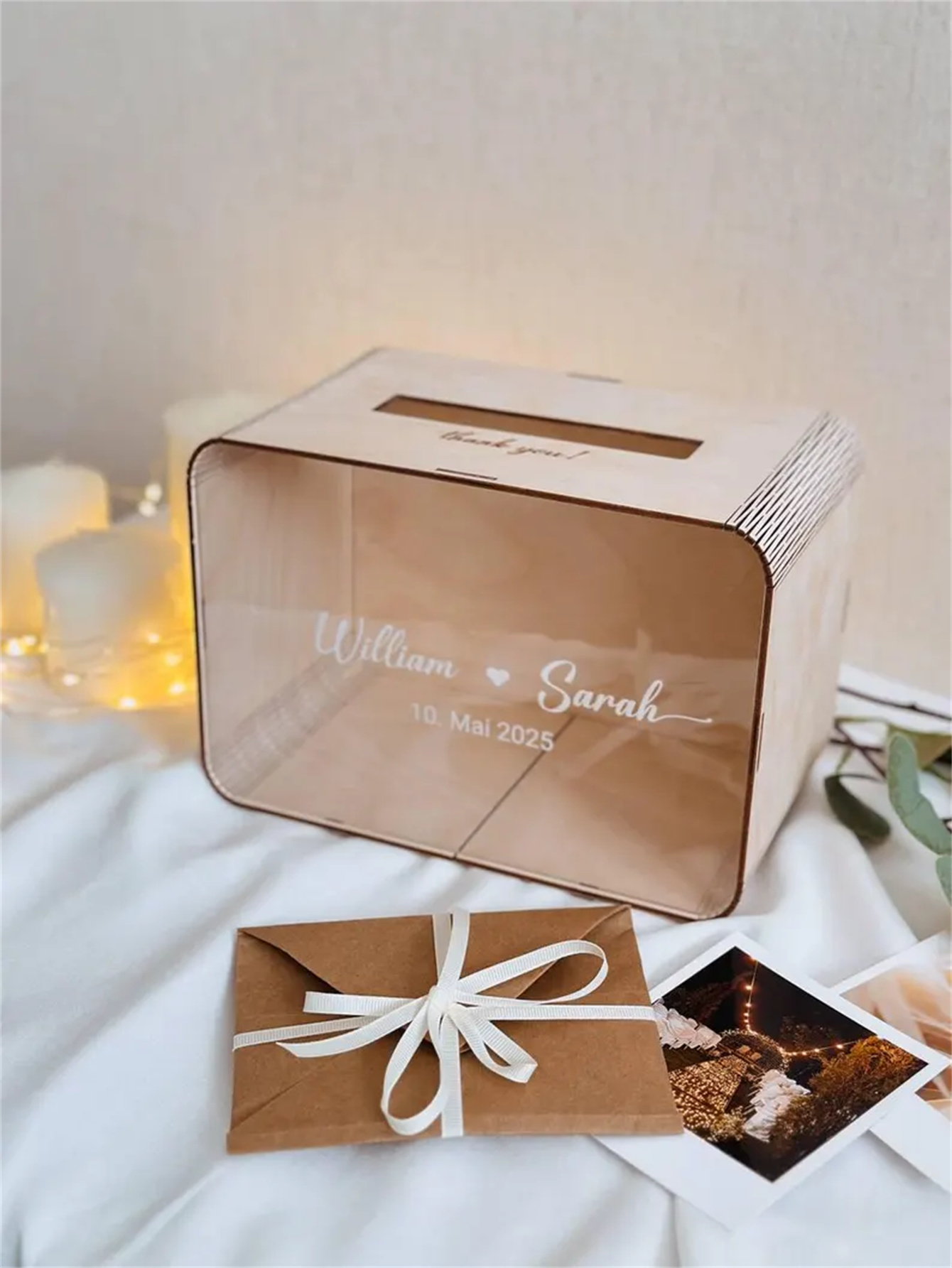 Personalized wedding greeting card box, acrylic panel, wooden envelope-style gift box, modern rural-style wishing well