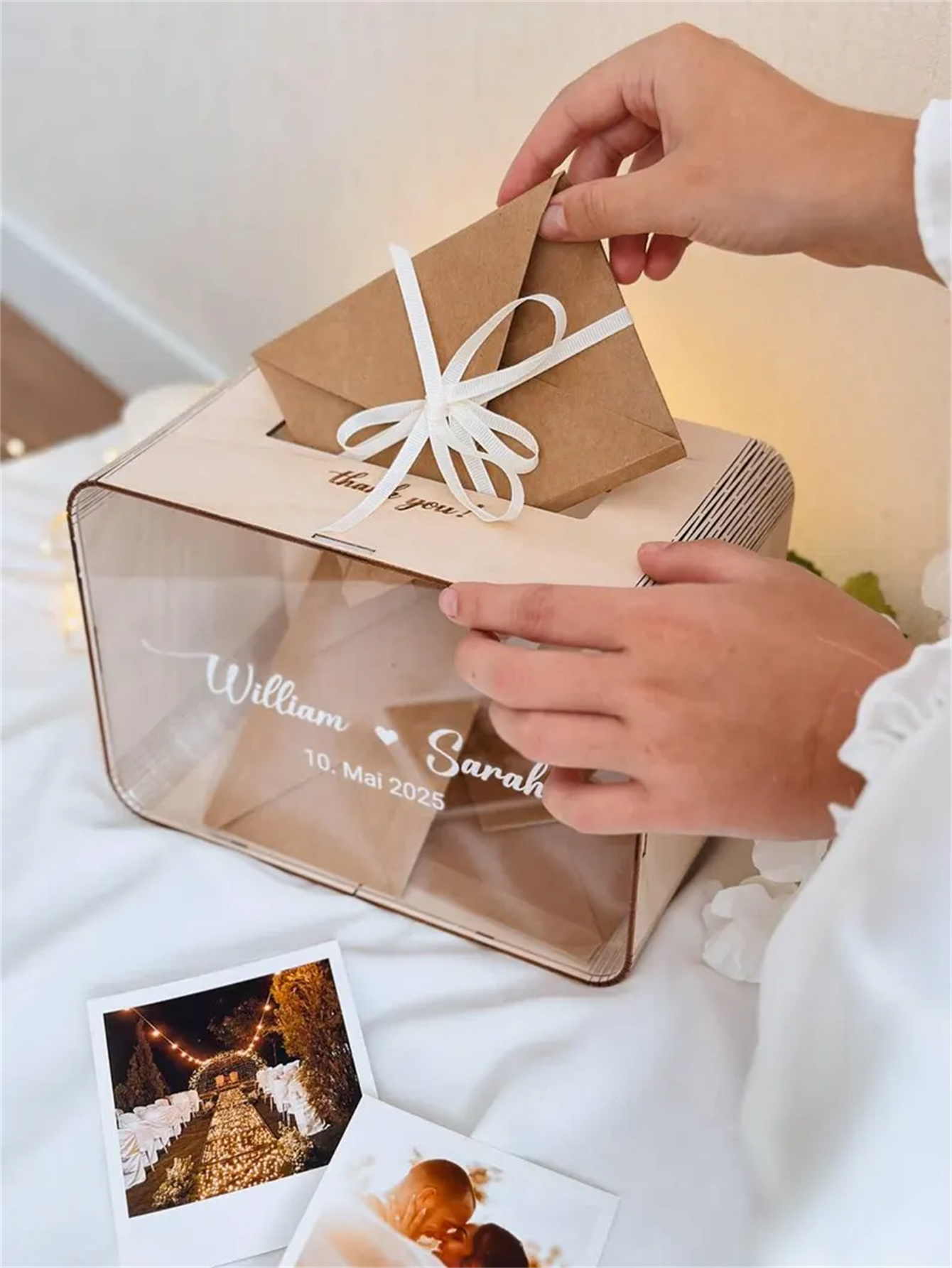 Personalized wedding greeting card box, acrylic panel, wooden envelope-style gift box, modern rural-style wishing well