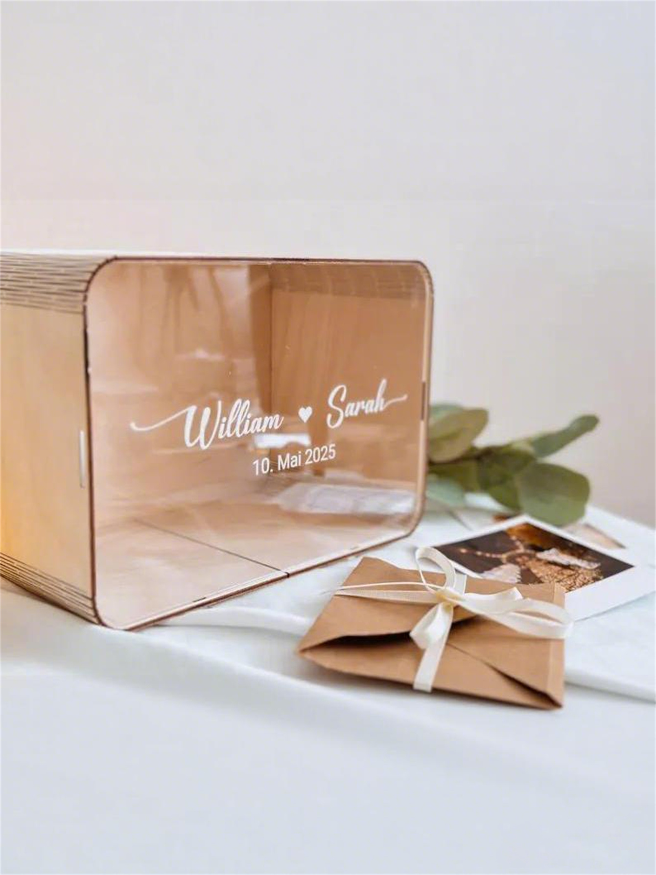 Personalized wedding greeting card box, acrylic panel, wooden envelope-style gift box, modern rural-style wishing well