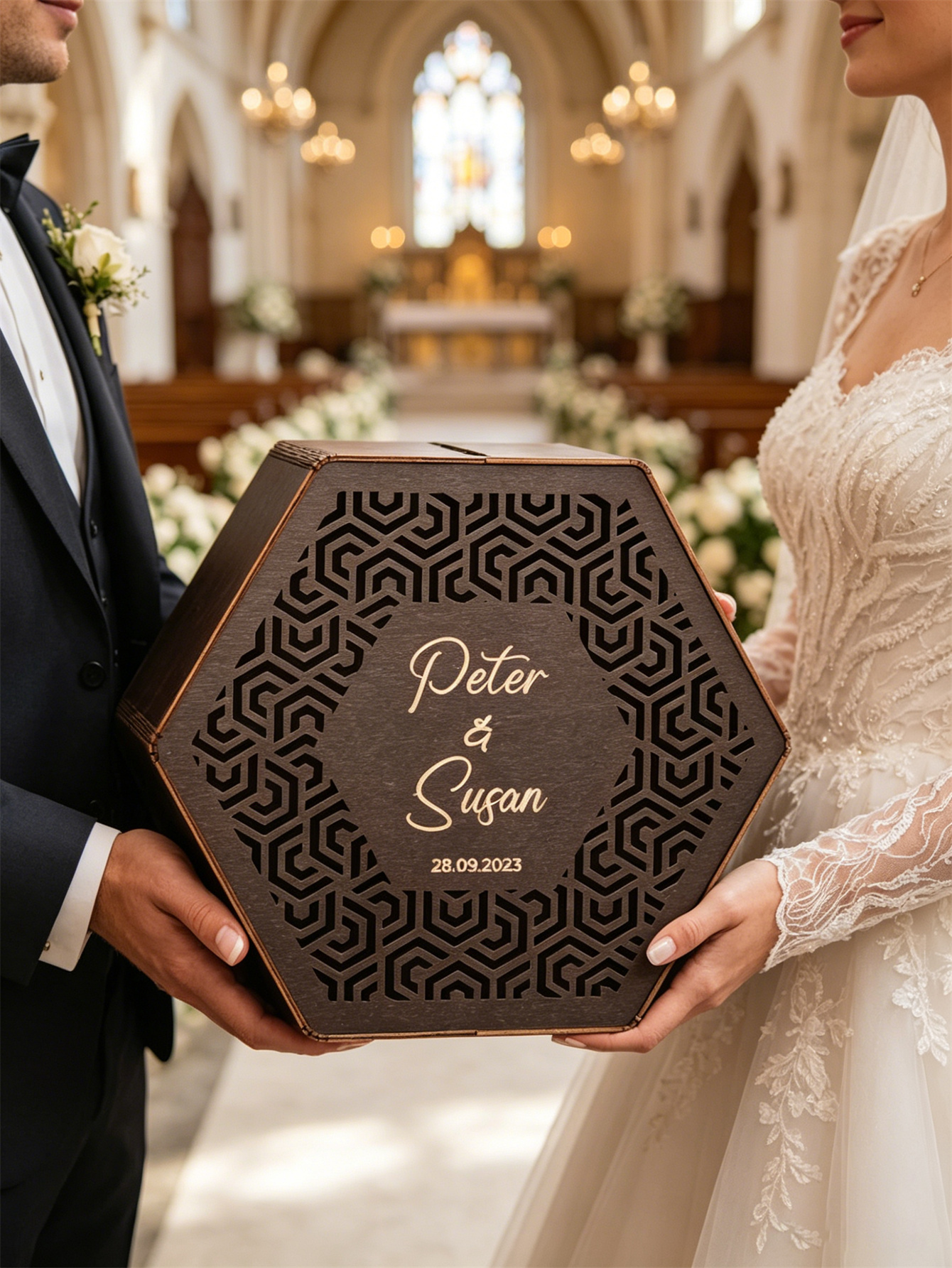 Rural-style wedding card box: Carved wooden souvenirs, personalized engagement gifts for the newlyweds