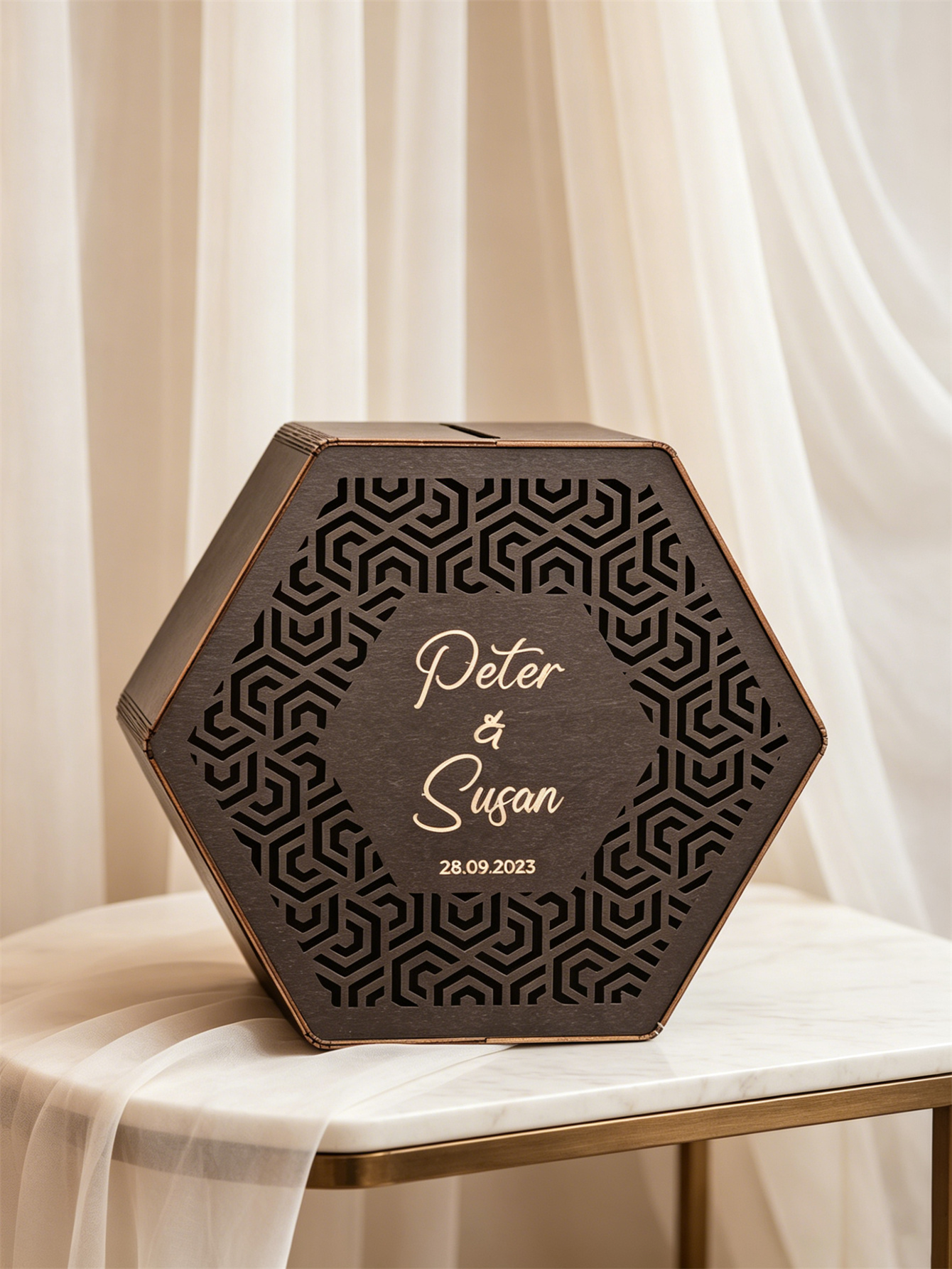 Rural-style wedding card box: Carved wooden souvenirs, personalized engagement gifts for the newlyweds