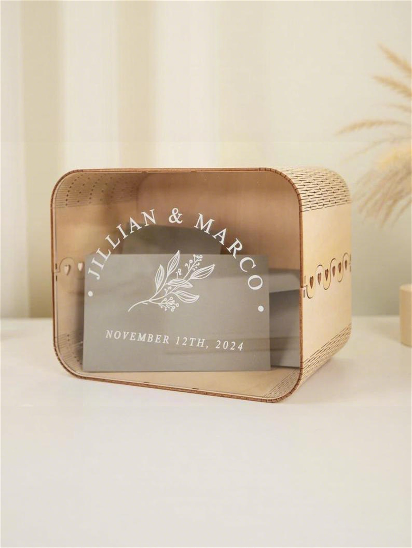 Wooden acrylic wedding greeting card box - Bohemian-style wedding decoration, couple's money box, wooden commemorative box, can store gifts, checks, cash and photos
