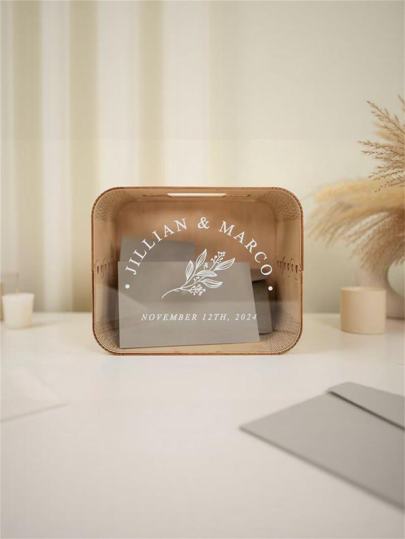 Wooden acrylic wedding greeting card box - Bohemian-style wedding decoration, couple's money box, wooden commemorative box, can store gifts, checks, cash and photos
