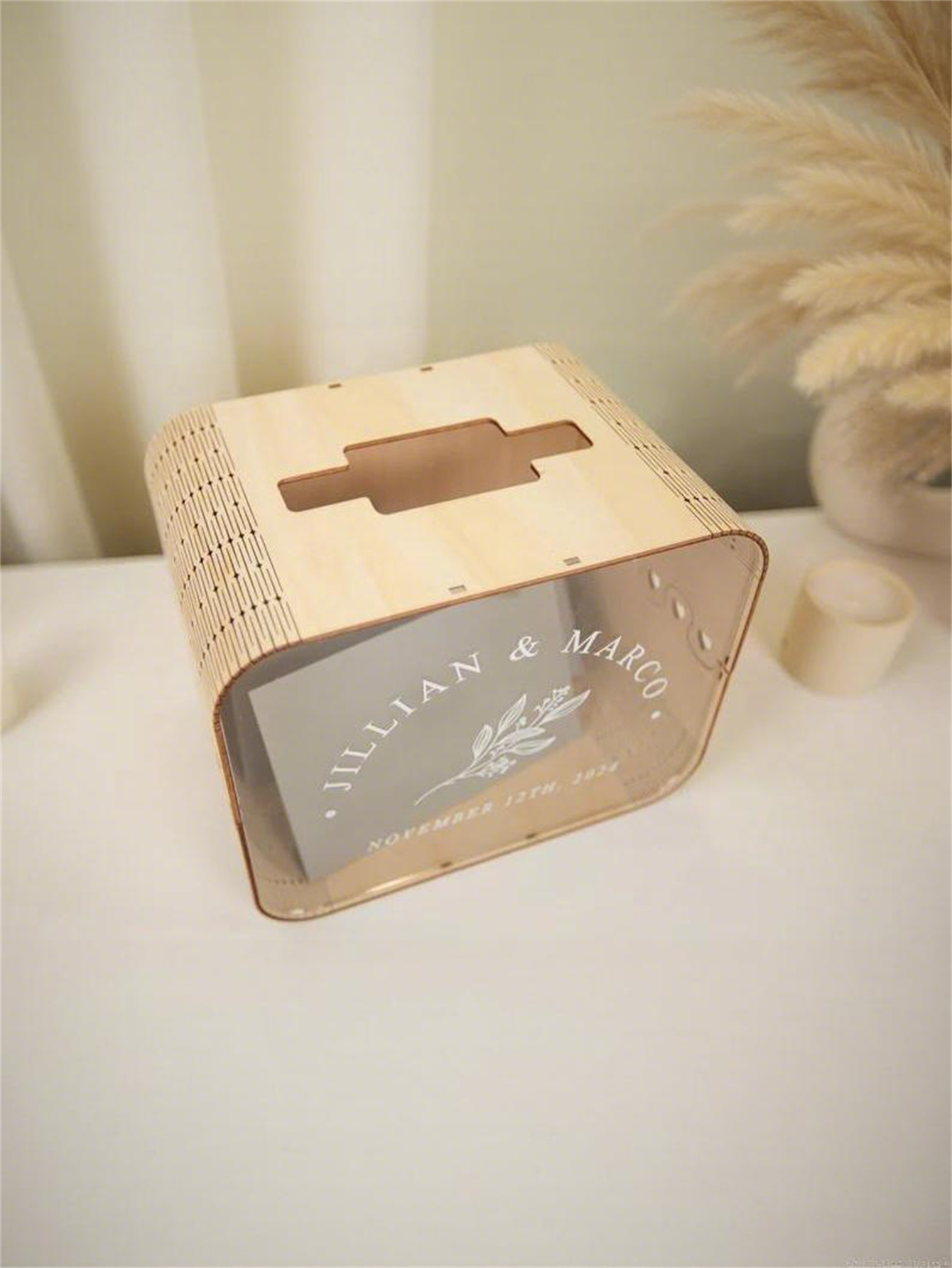 Wooden acrylic wedding greeting card box - Bohemian-style wedding decoration, couple's money box, wooden commemorative box, can store gifts, checks, cash and photos