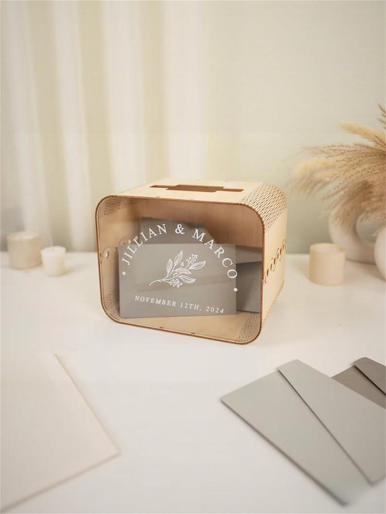 Wooden acrylic wedding greeting card box - Bohemian-style wedding decoration, couple's money box, wooden commemorative box, can store gifts, checks, cash and photos