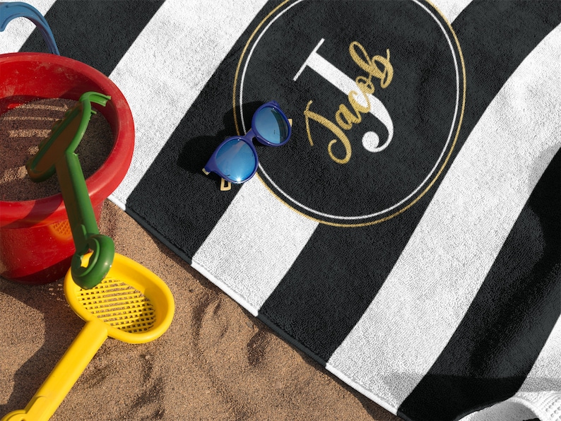 Customizable Retro Striped Beach Towel