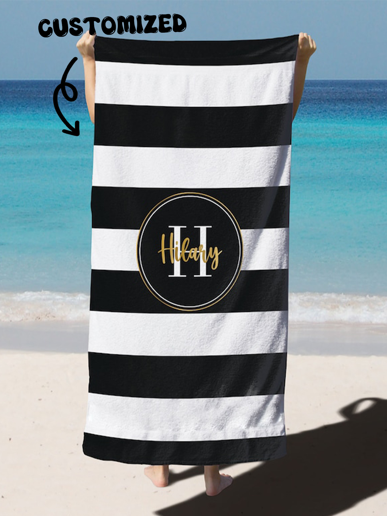 Customizable Retro Striped Beach Towel