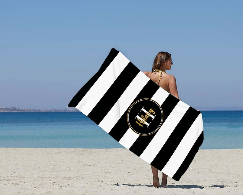 Customizable Retro Striped Beach Towel