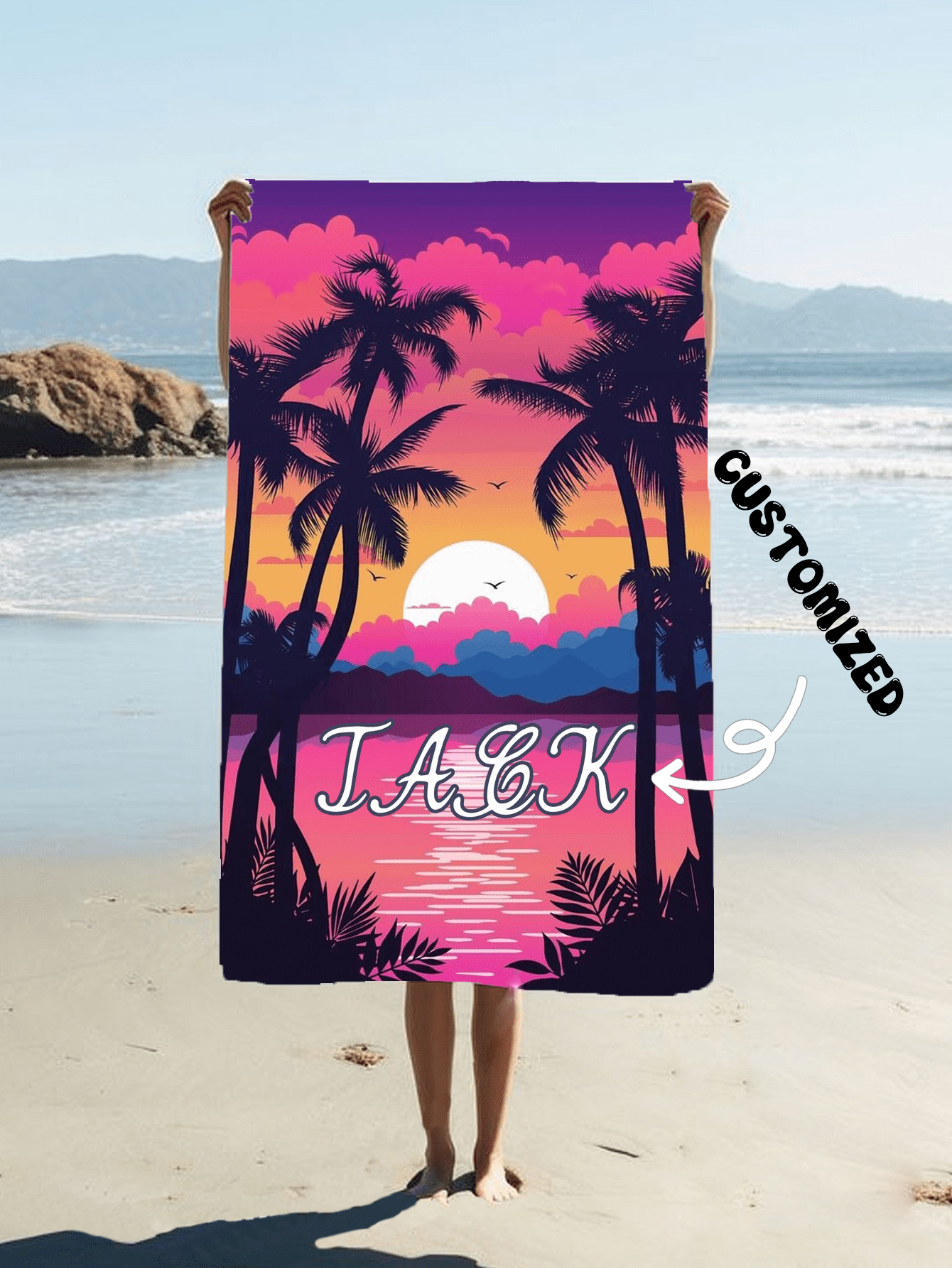 Personalized Tropical Pattern Beach Towel