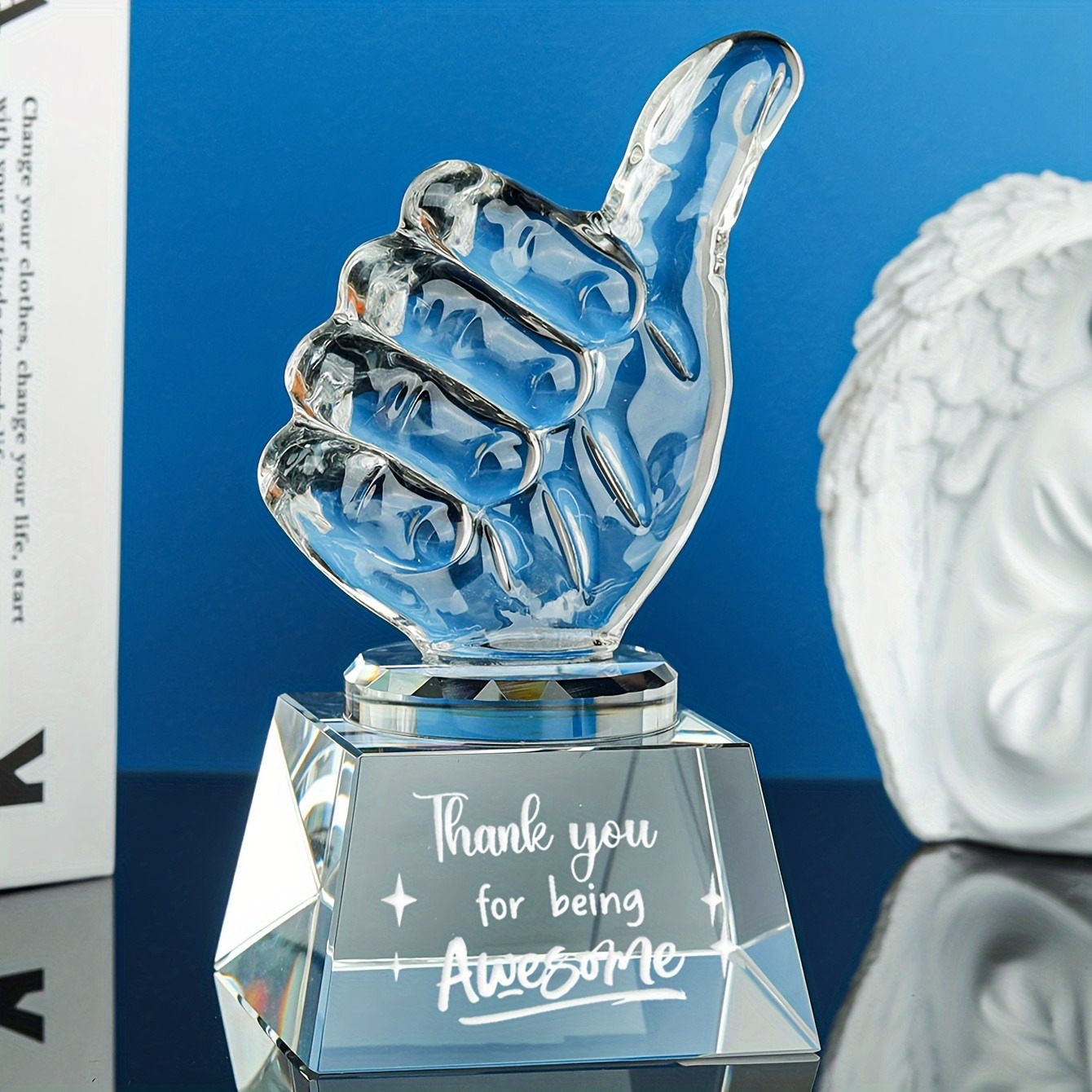 Crystal Thumbs-Up Trophy – Personalized Appreciation Award