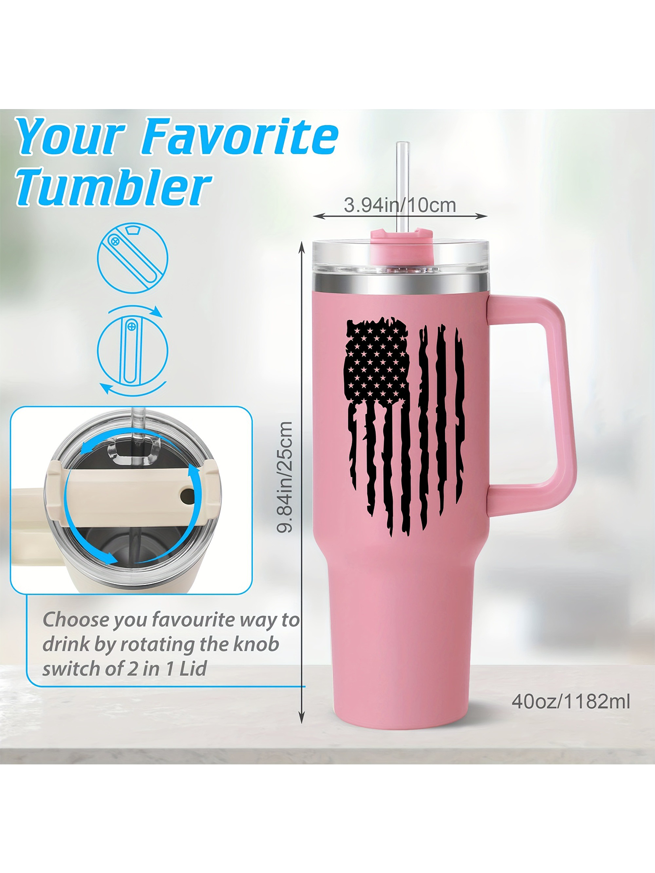 Custom Pink Insulated Travel Mug with Handle