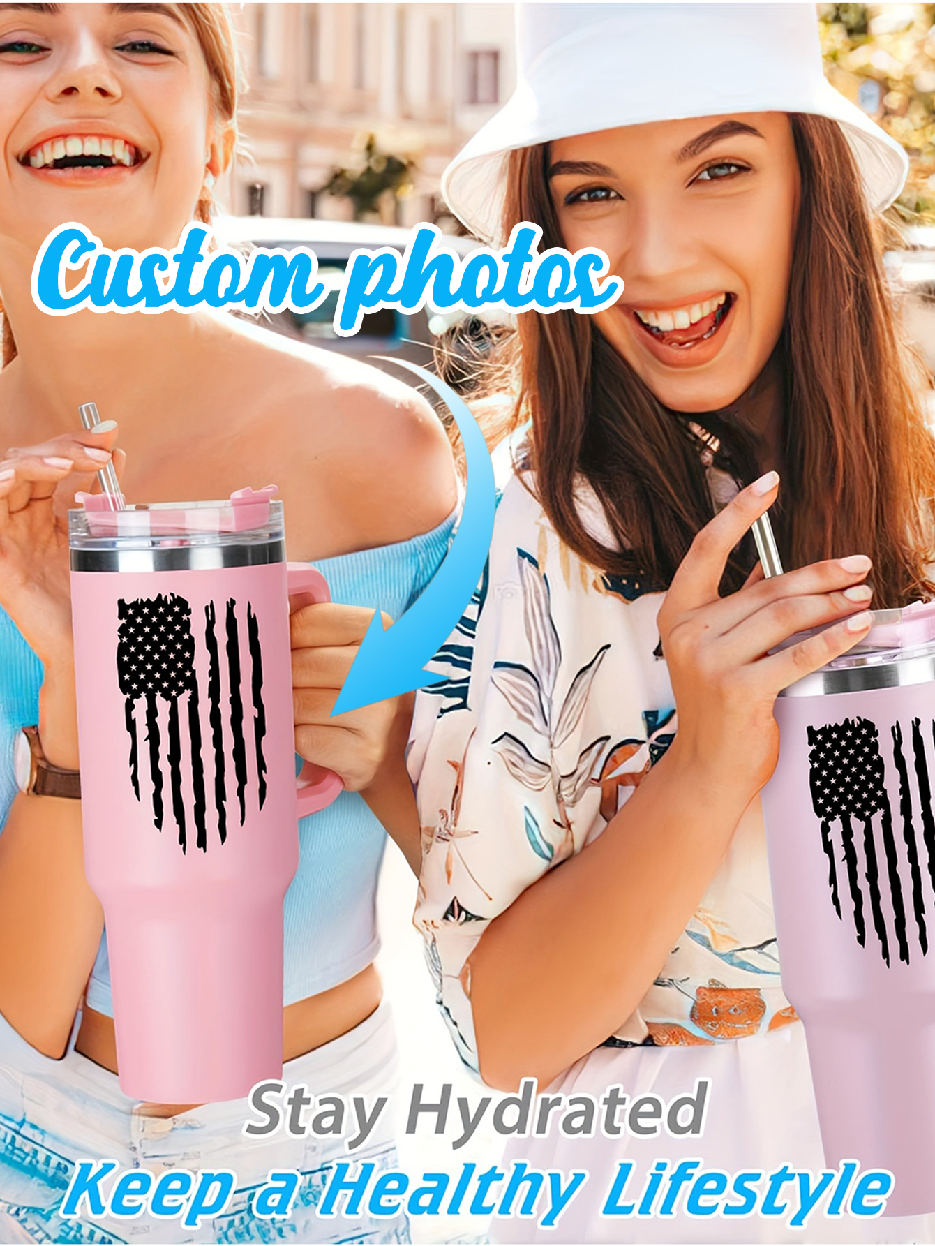 Custom Pink Insulated Travel Mug with Handle