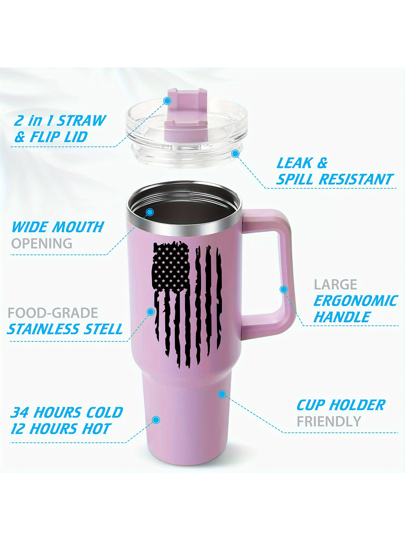 Custom Pink Insulated Travel Mug with Handle