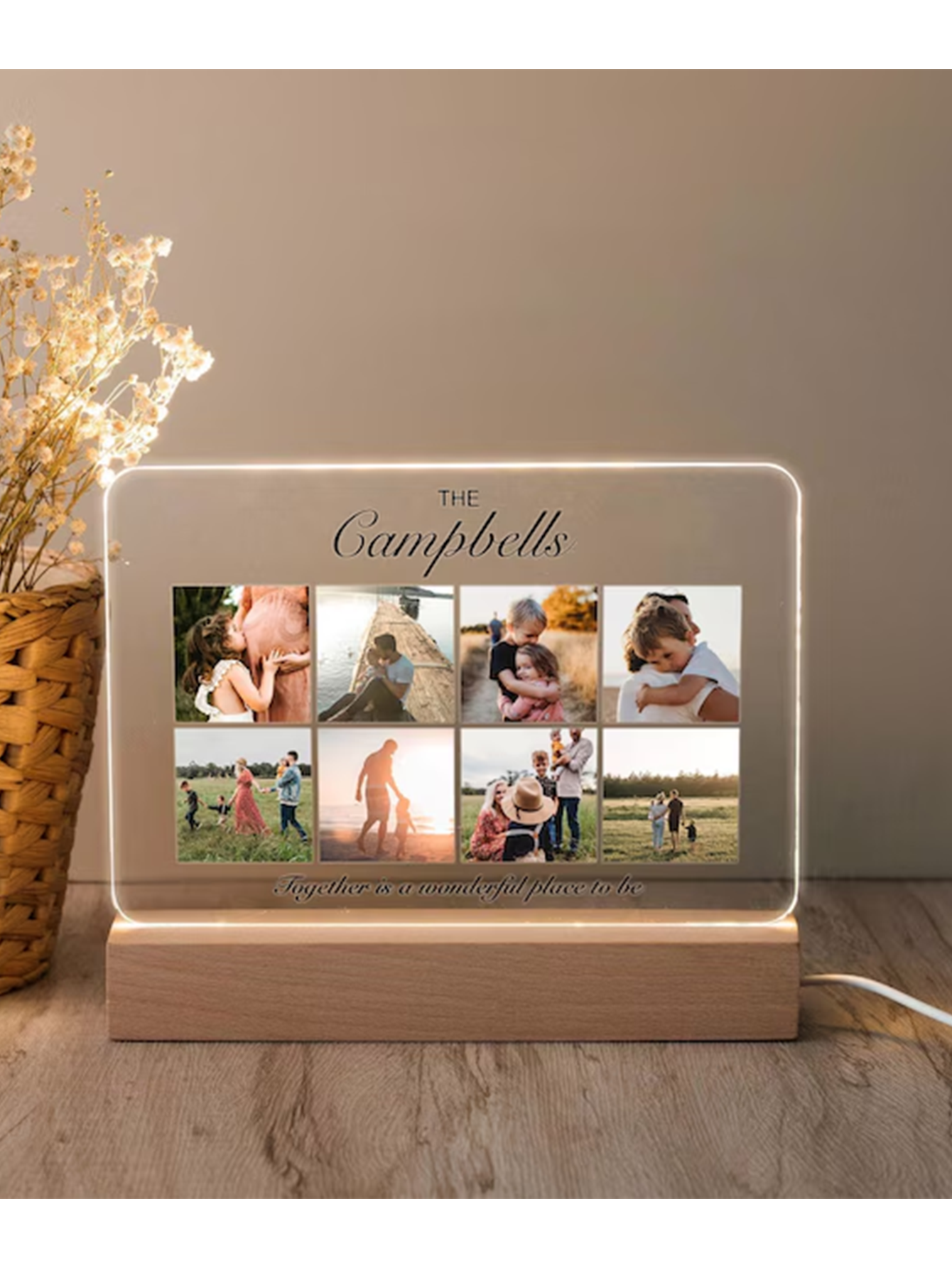 Custom Photo Collage Night Light Couples Gift, Personalized Photo Gifts for Families, Home Decor Wedding Decor Best Friend Gifts for Her Him
