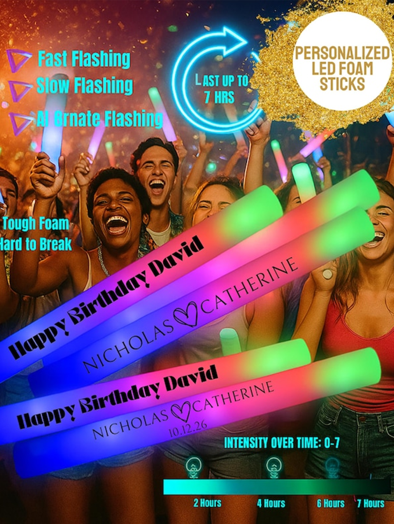 Personalized LED Foam Glow Sticks