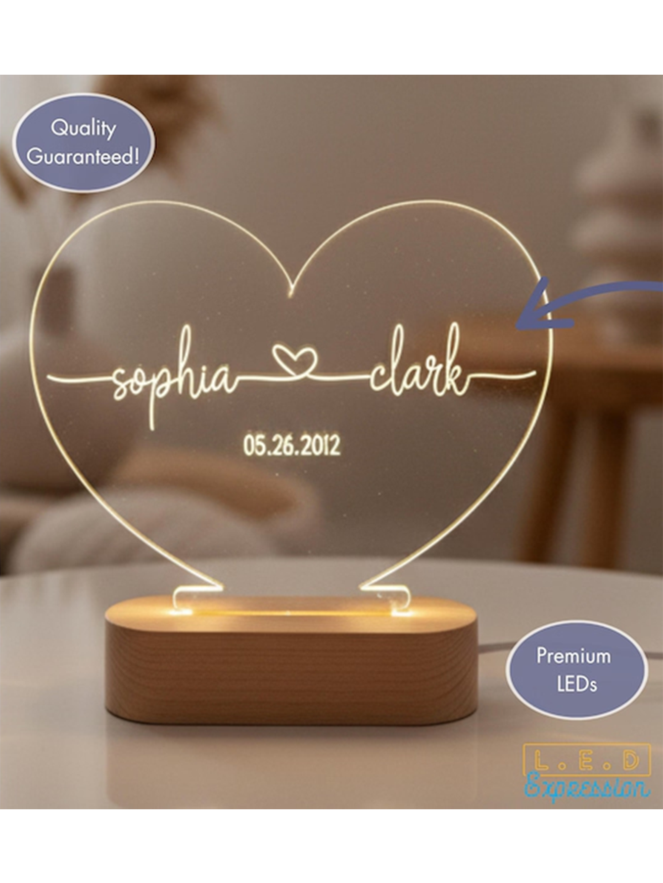 Custom Night Light as Valentines Day Gift - Anniversary gift - Romantic gift for couple - Gift for Him - Names And Date - Engagement Gift