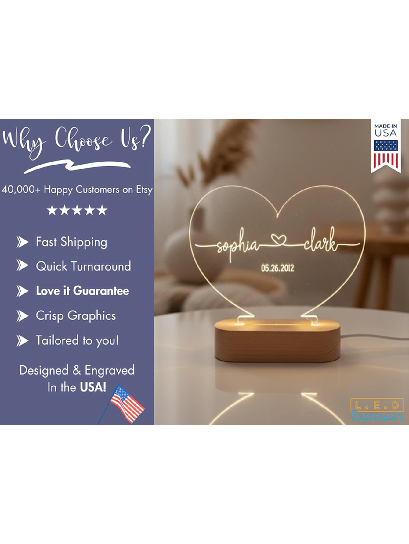 Custom Night Light as Valentines Day Gift - Anniversary gift - Romantic gift for couple - Gift for Him - Names And Date - Engagement Gift