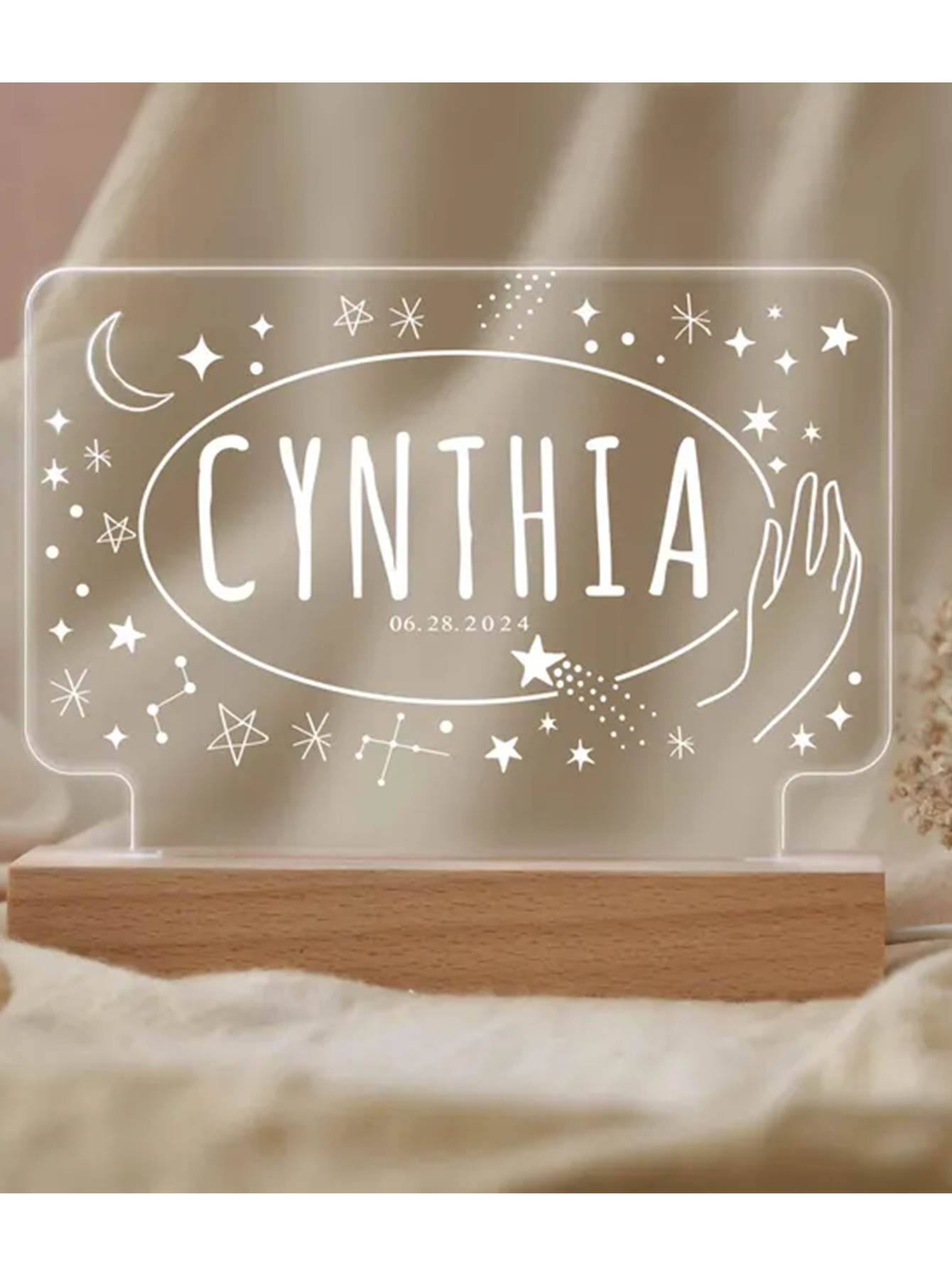 Custom Name Moon Star Night Light - Gift for Children
