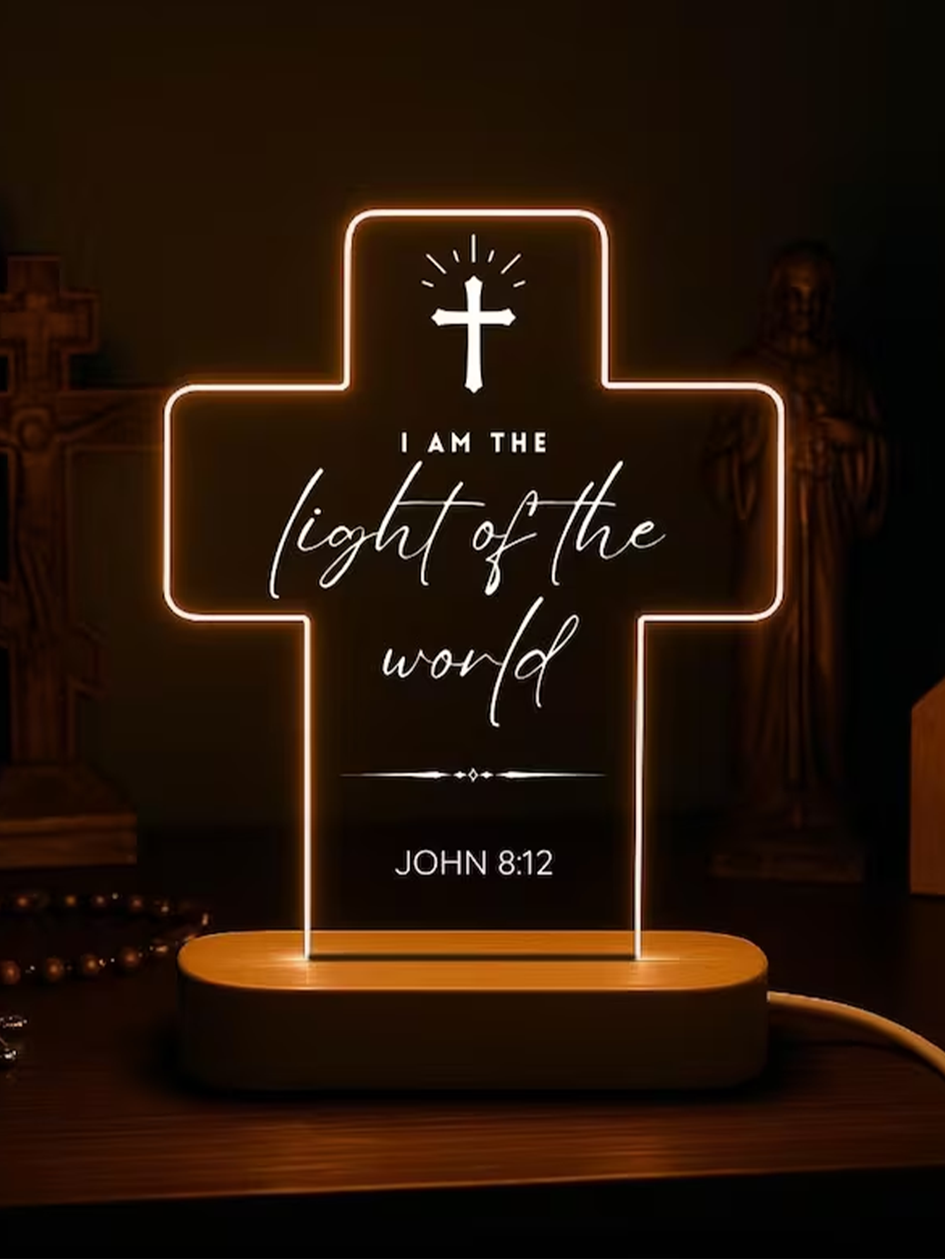 Christian Cross LED Night Light – Engraved Bible Verse – Custom Scripture Gift for Faith-Based Home & Bedroom Decor