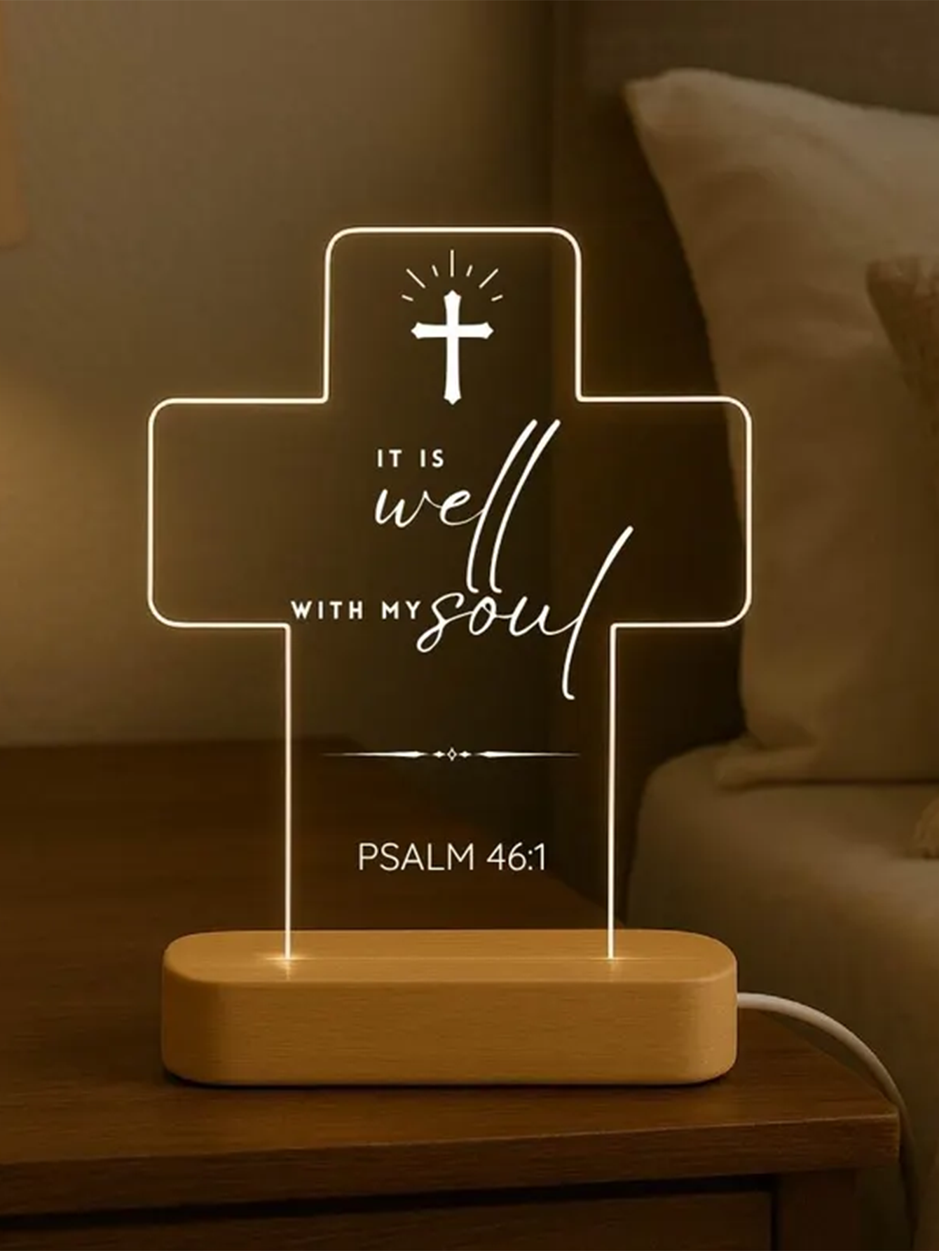 Christian Cross LED Night Light – Engraved Bible Verse – Custom Scripture Gift for Faith-Based Home & Bedroom Decor