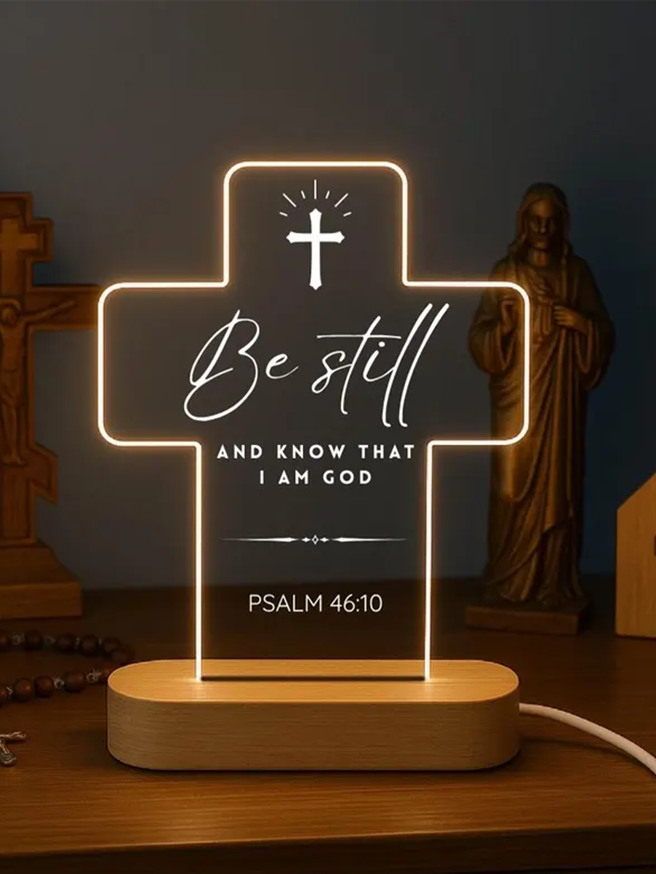 Christian Cross LED Night Light – Engraved Bible Verse – Custom Scripture Gift for Faith-Based Home & Bedroom Decor