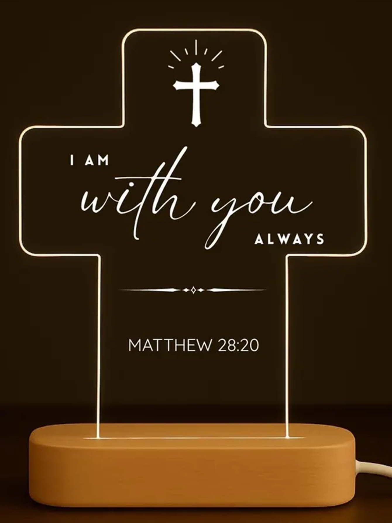 Christian Cross LED Night Light – Engraved Bible Verse – Custom Scripture Gift for Faith-Based Home & Bedroom Decor