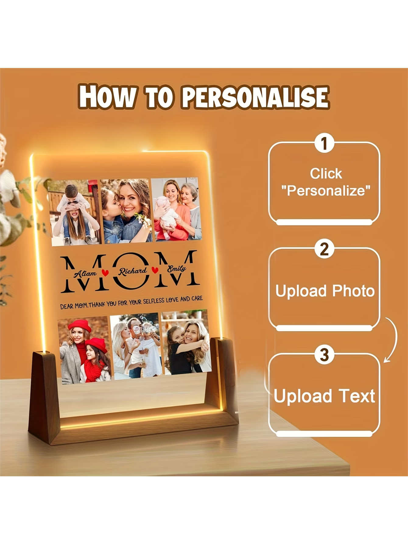 Personalized Photo Collage Night Light - Gift for Mom
