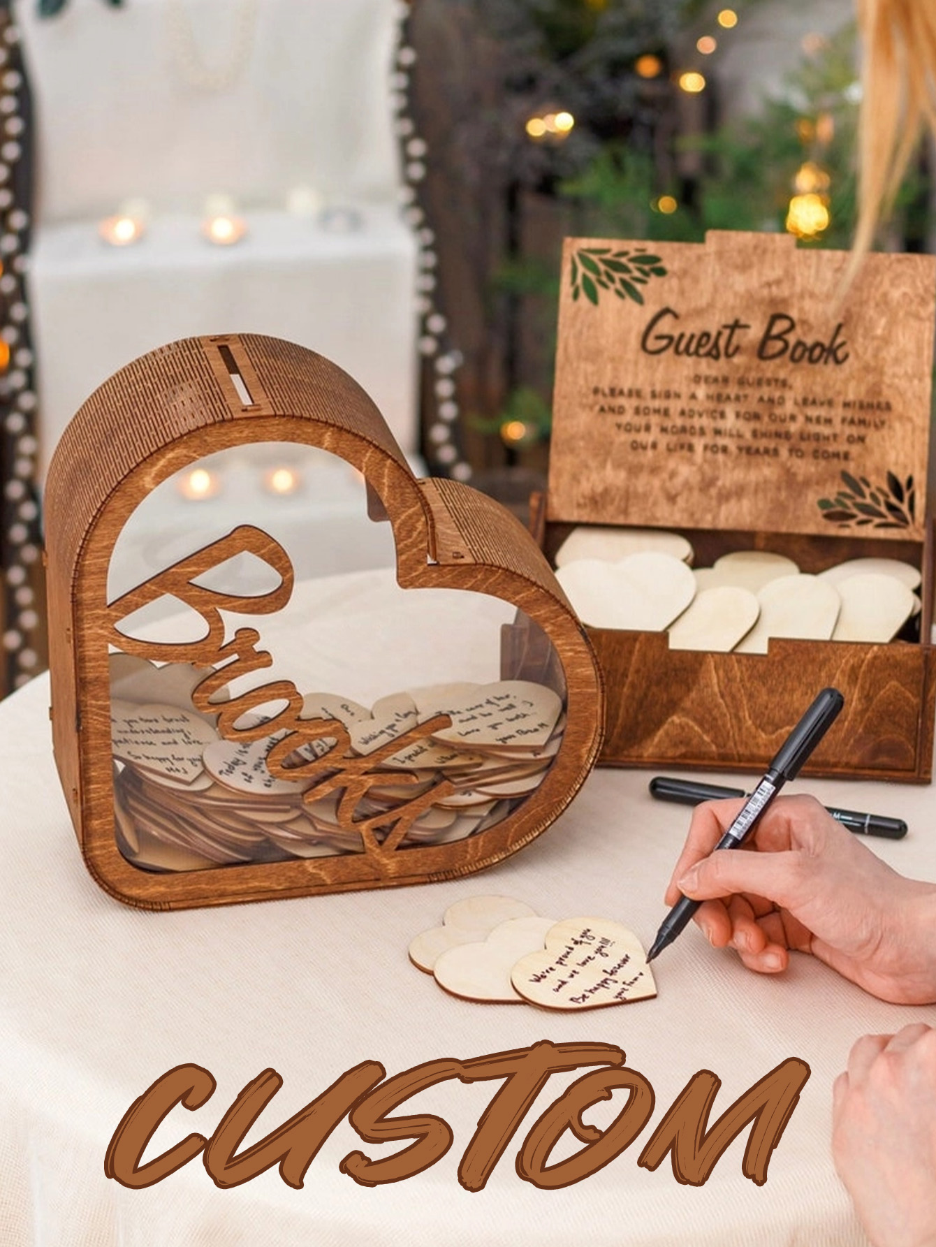 Heart-Shaped Wooden Guest Book Box