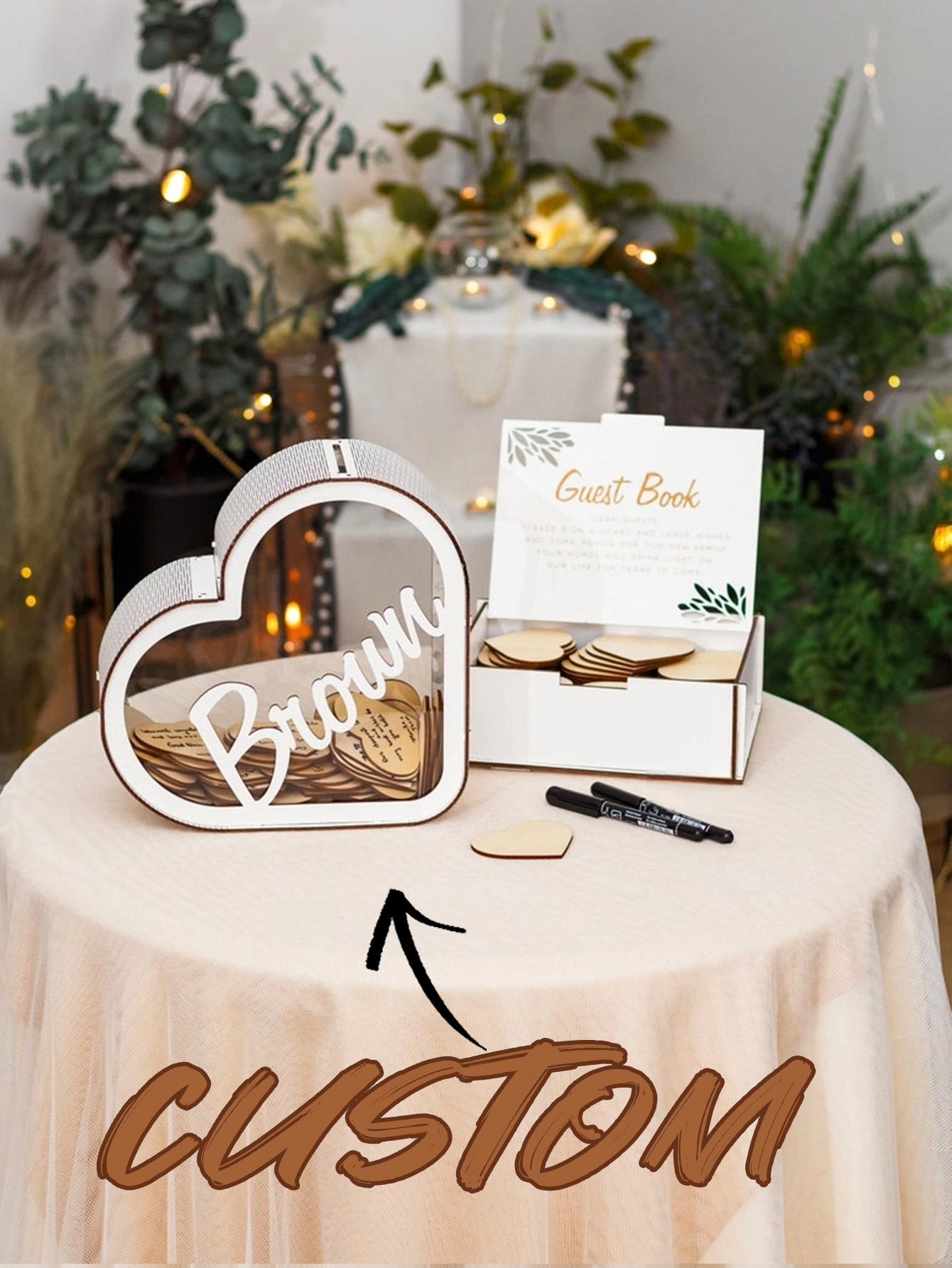 Heart-Shaped Wooden Guest Book Box