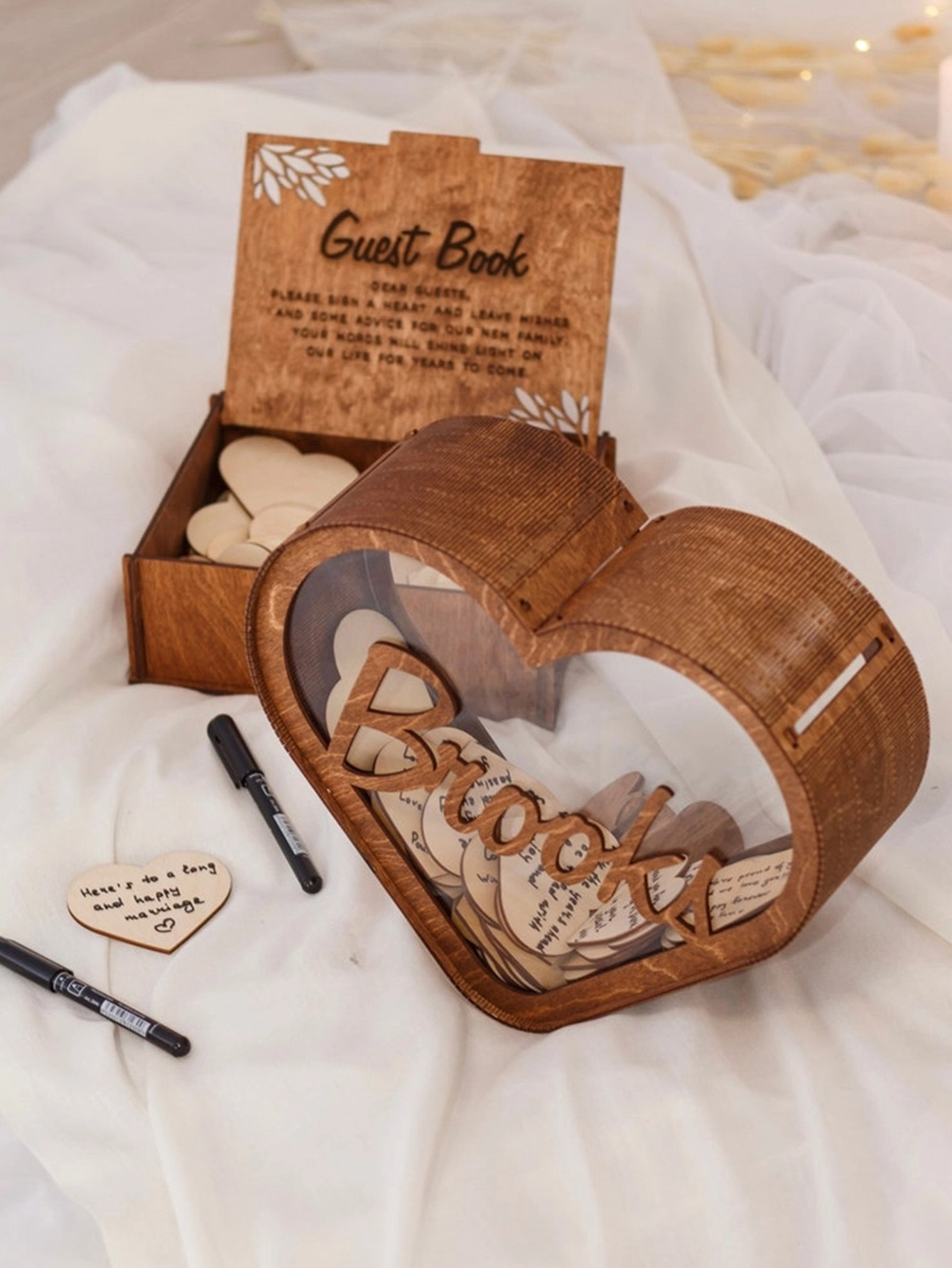 Heart-Shaped Wooden Guest Book Box