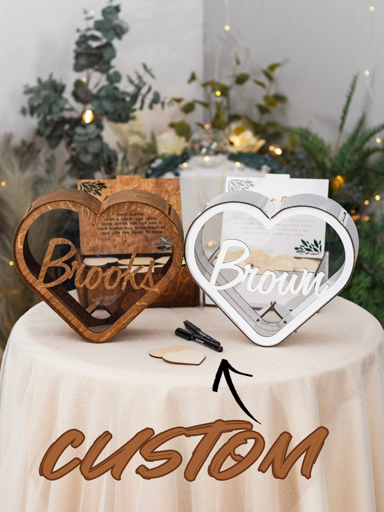 Heart-Shaped Wooden Guest Book Box
