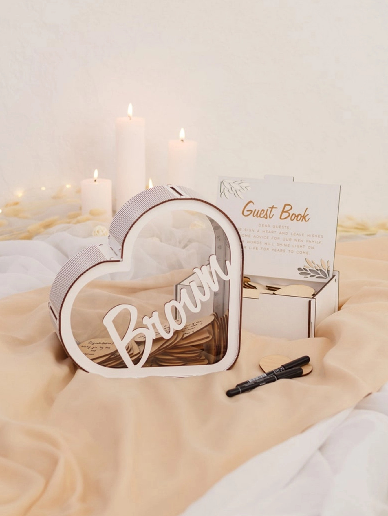 Heart-Shaped Wooden Guest Book Box