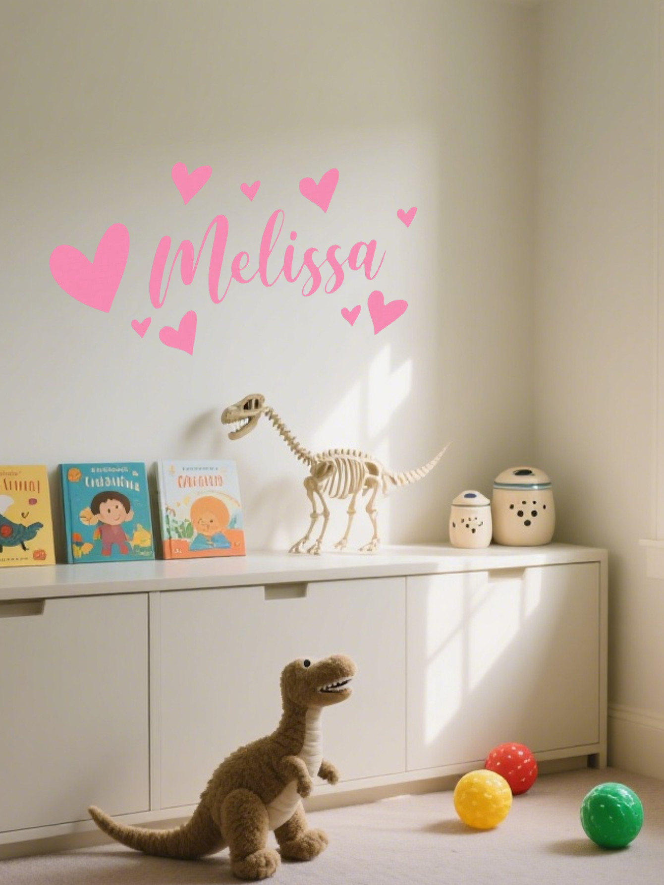 Custom Name Pink Heart Wall Sticker