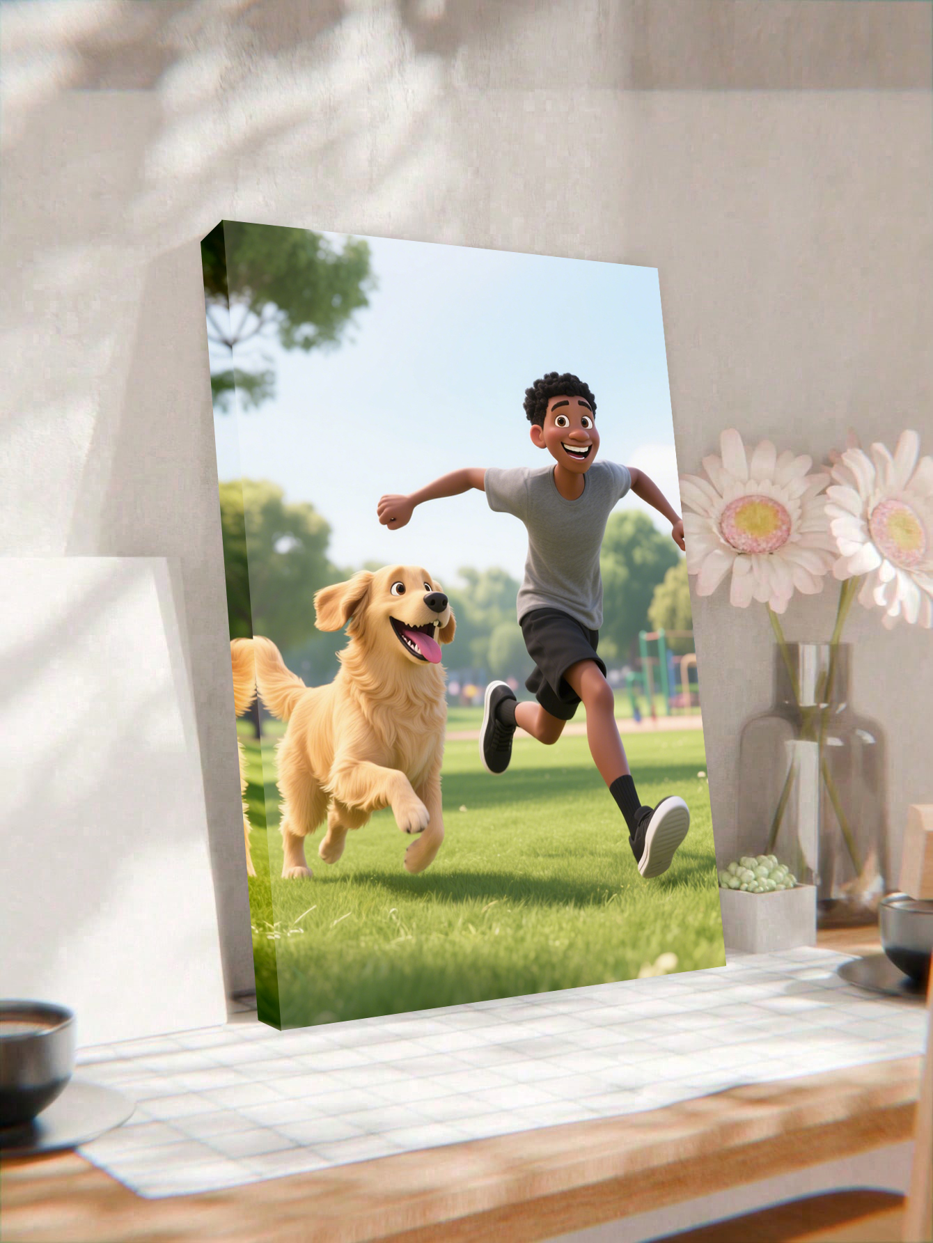 Custom Pixar-Style Pet & Owner Portrait Canvas