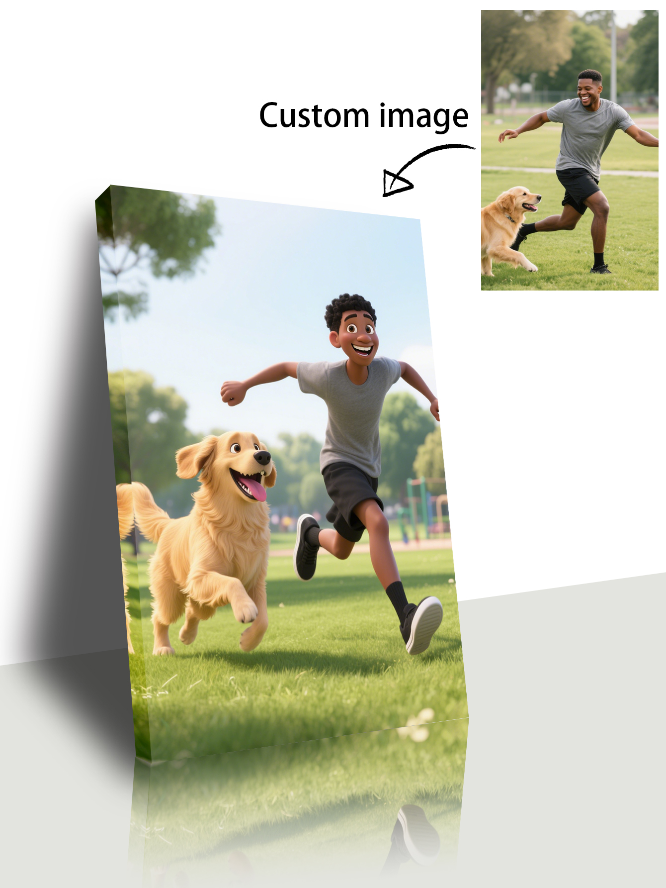 Custom Pixar-Style Pet & Owner Portrait Canvas