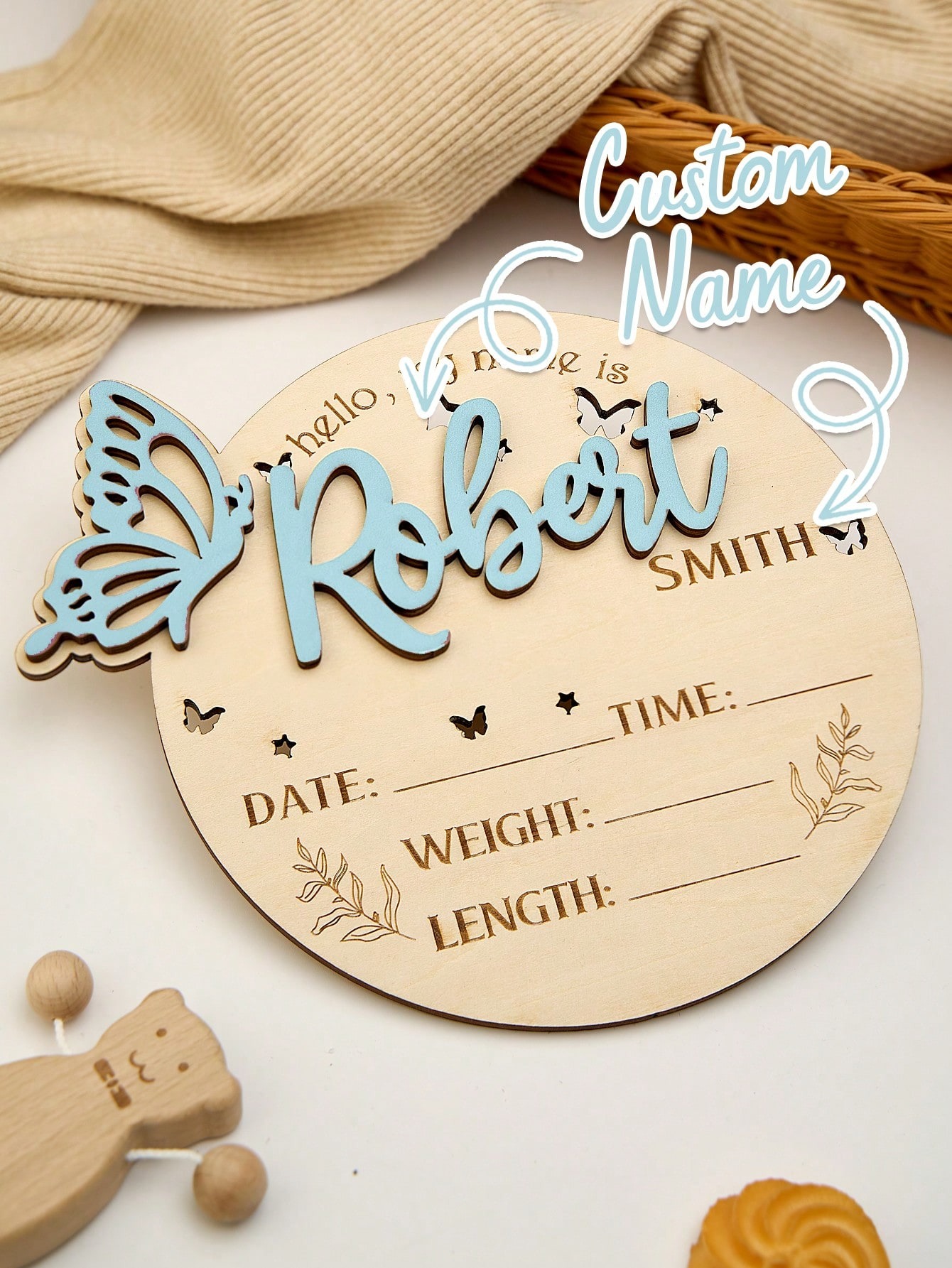 Wood Name Sign for Birth Announcement Personalized