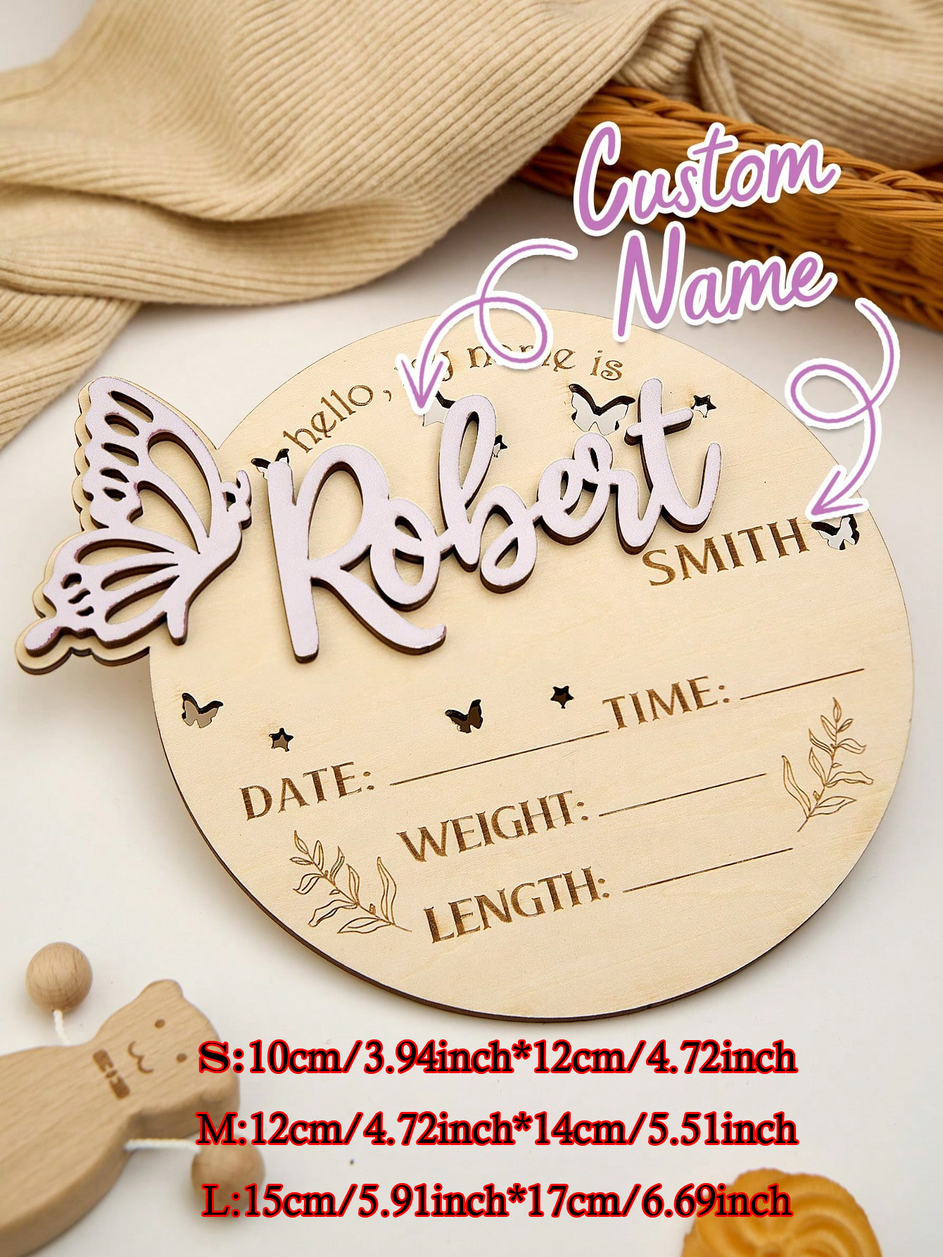 Wood Name Sign for Birth Announcement Personalized
