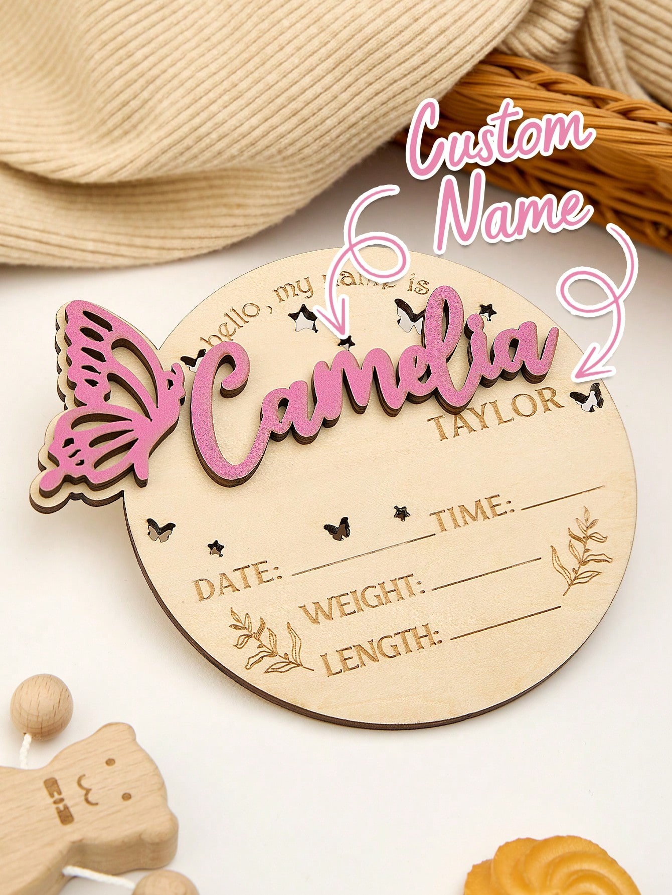 Wood Name Sign for Birth Announcement Personalized