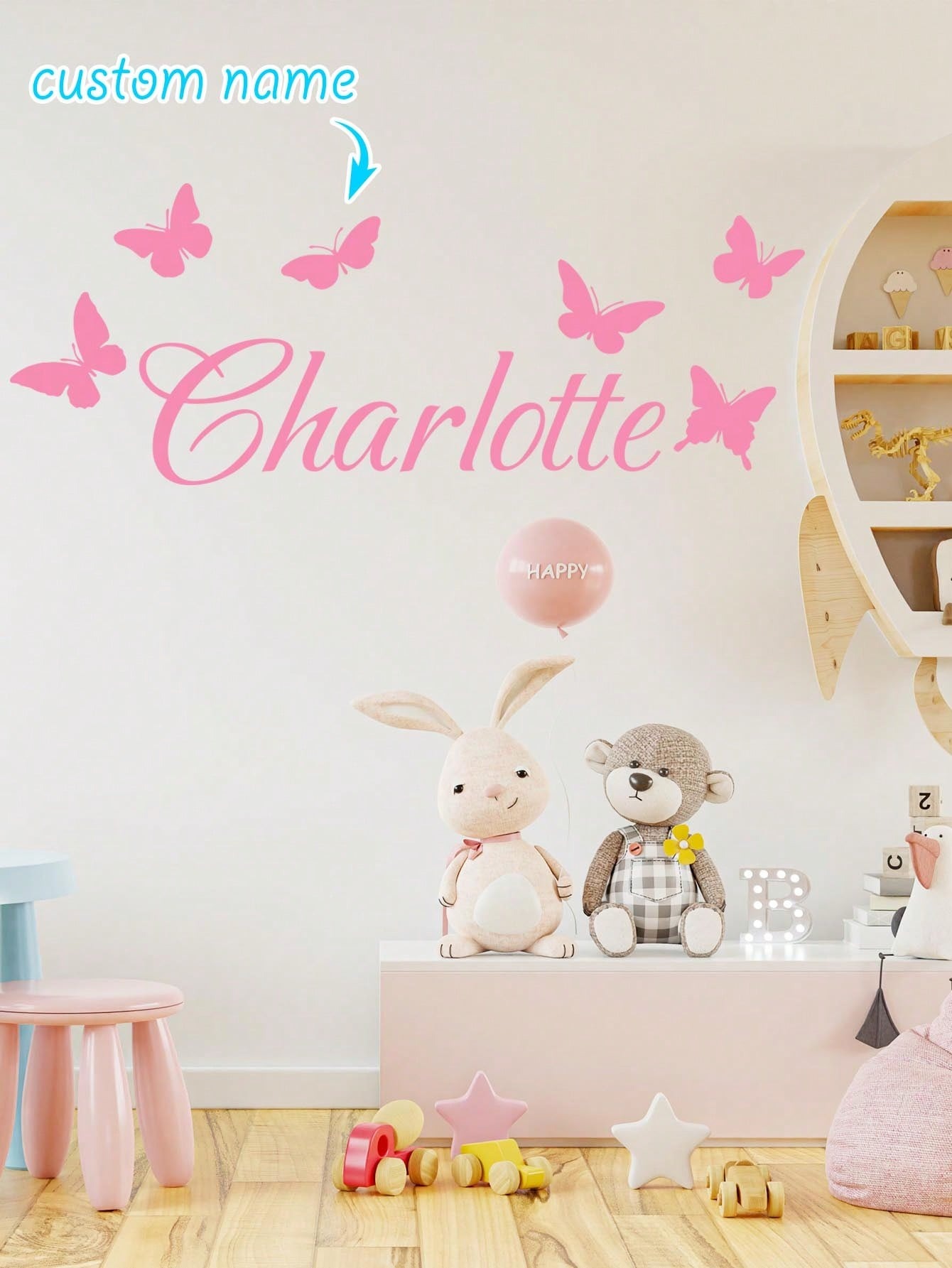 Custom Name Pink Butterfly Wall Sticker