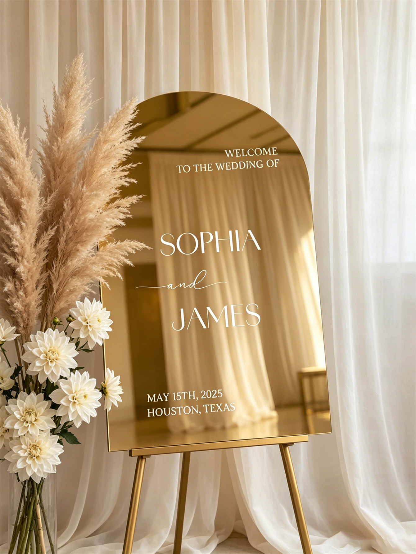 Mirror acrylic welcome signs, golden mirror wedding direction signs, custom wedding direction signs, ceremony welcome signs