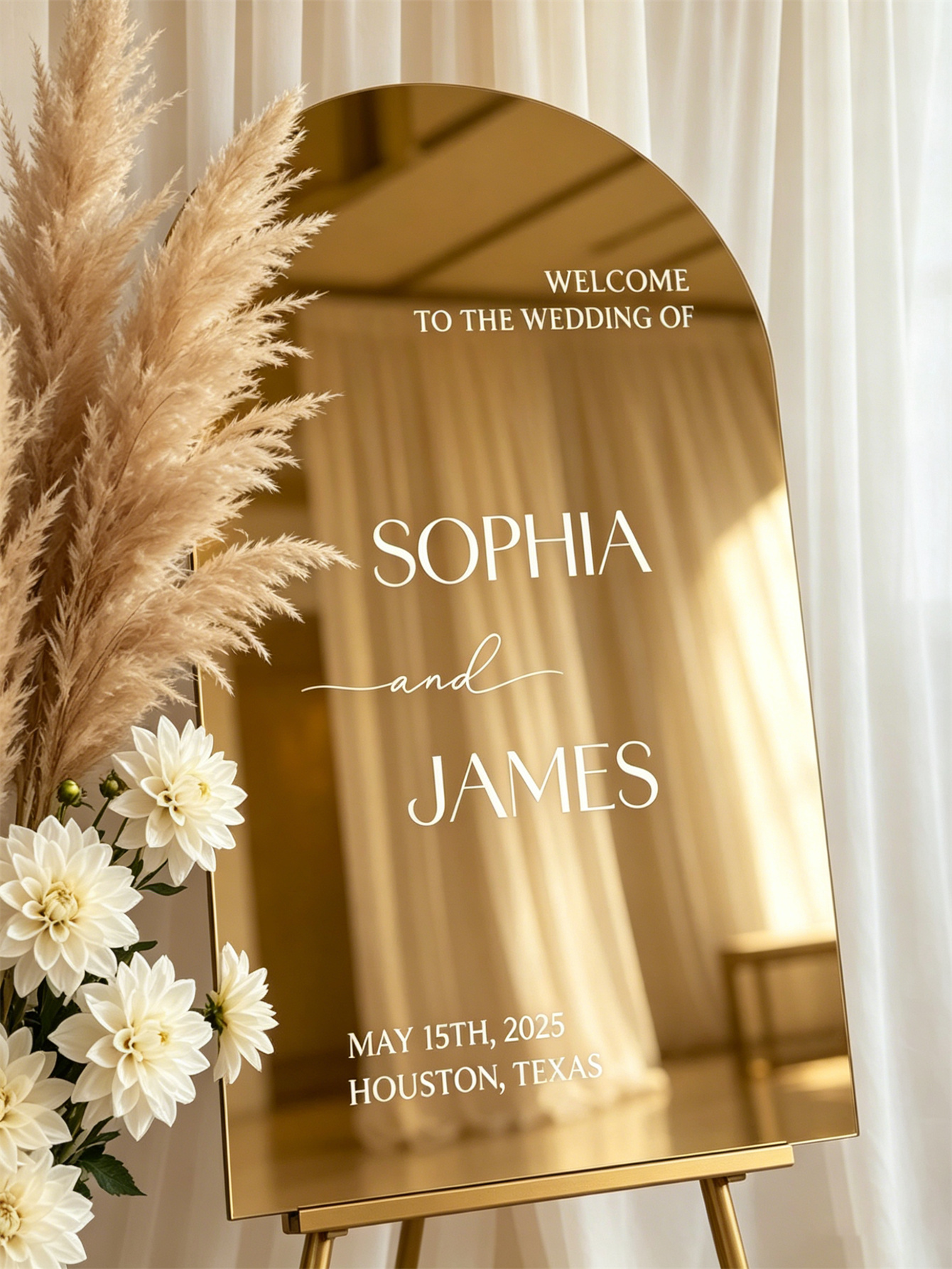 Mirror acrylic welcome signs, golden mirror wedding direction signs, custom wedding direction signs, ceremony welcome signs