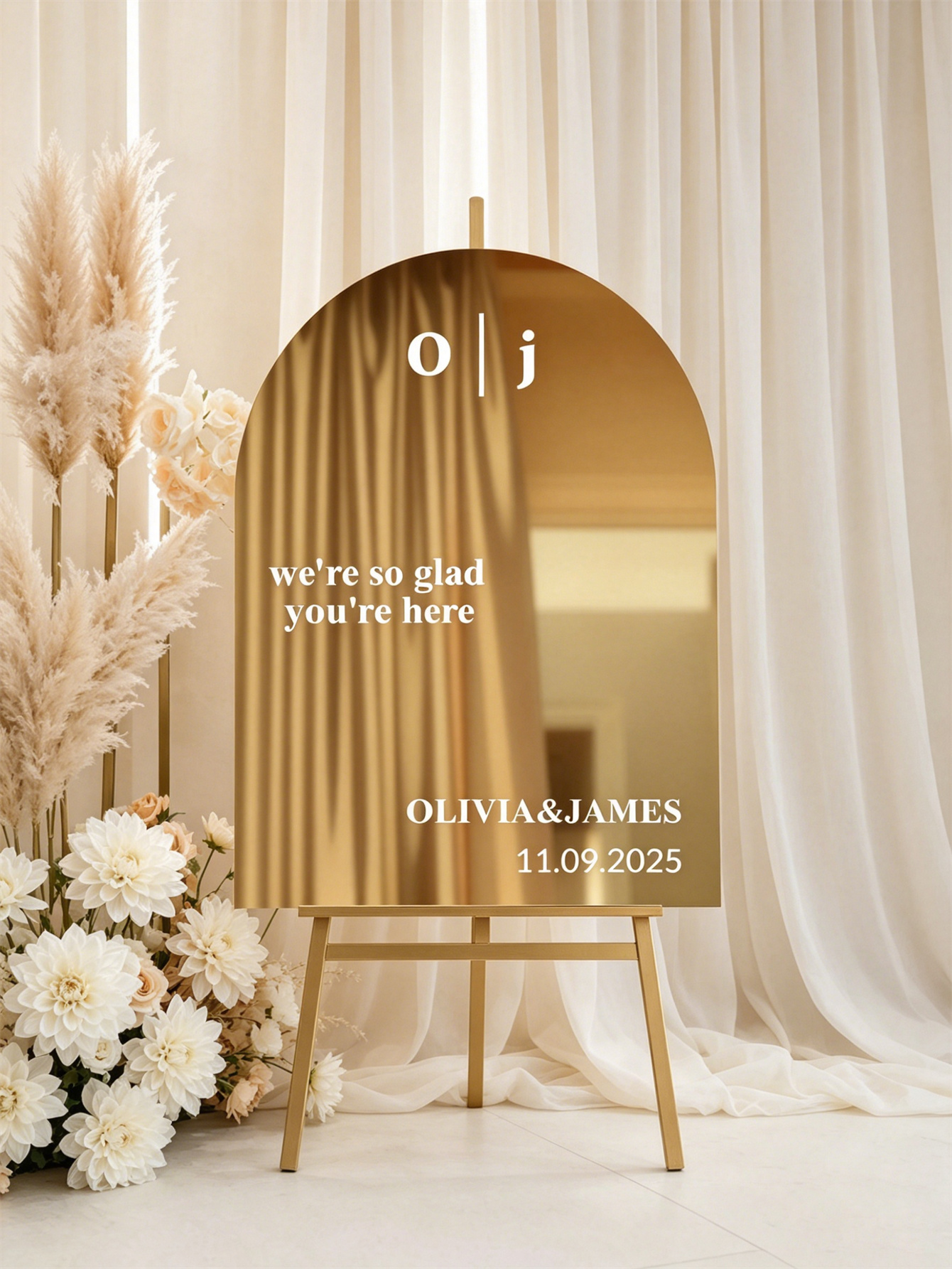 Mirror acrylic welcome signs, golden mirror wedding direction signs, custom wedding direction signs, ceremony welcome signs