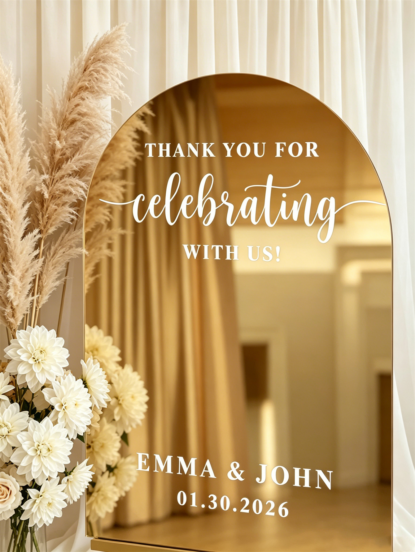 Mirror acrylic welcome signs, golden mirror wedding direction signs, custom wedding direction signs, ceremony welcome signs