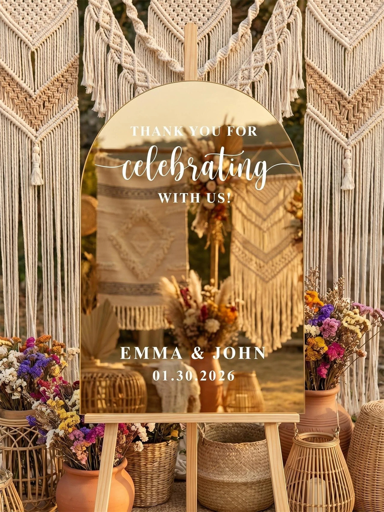 Mirror acrylic welcome signs, golden mirror wedding direction signs, custom wedding direction signs, ceremony welcome signs