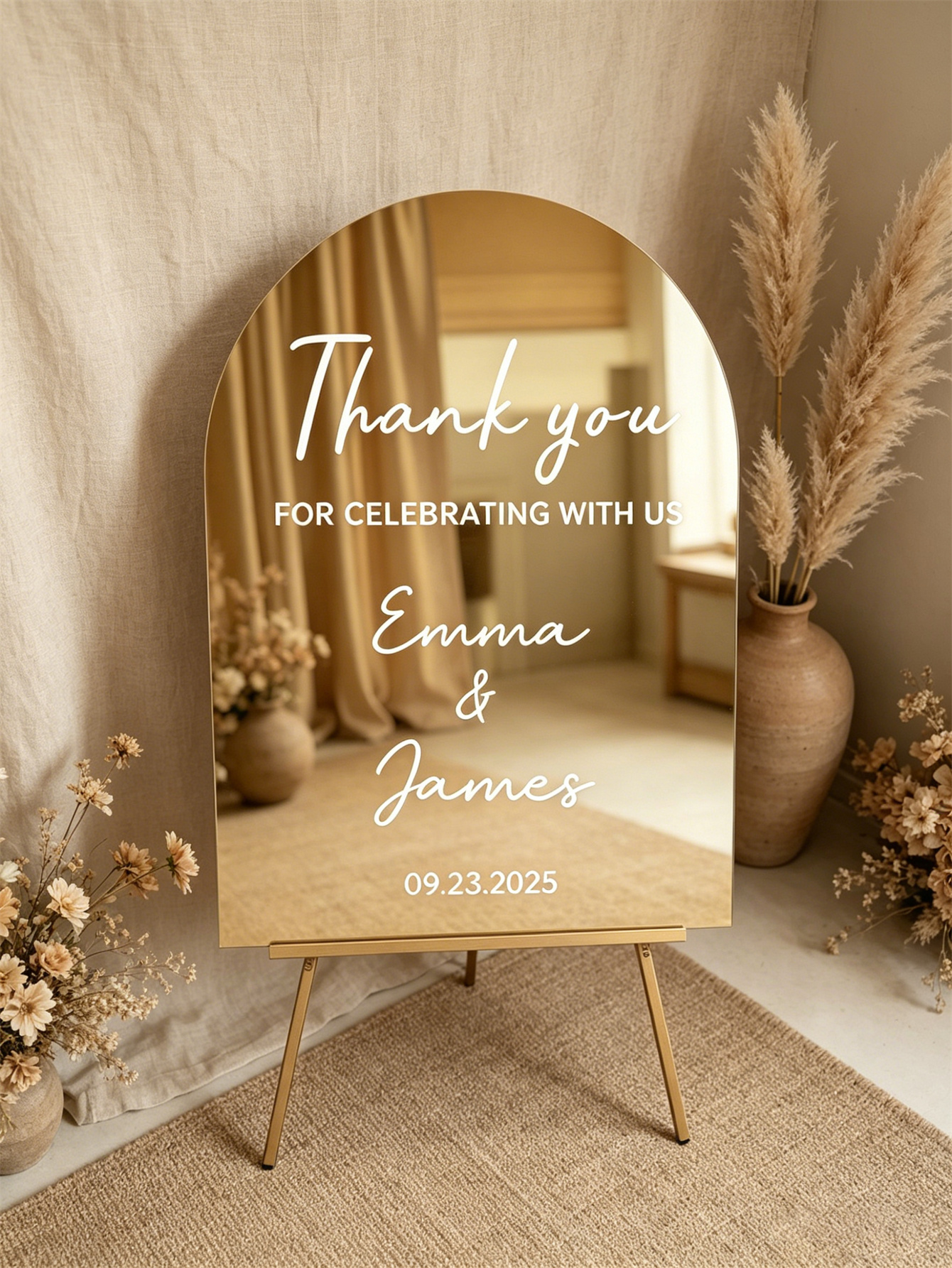 Mirror acrylic welcome signs, golden mirror wedding direction signs, custom wedding direction signs, ceremony welcome signs