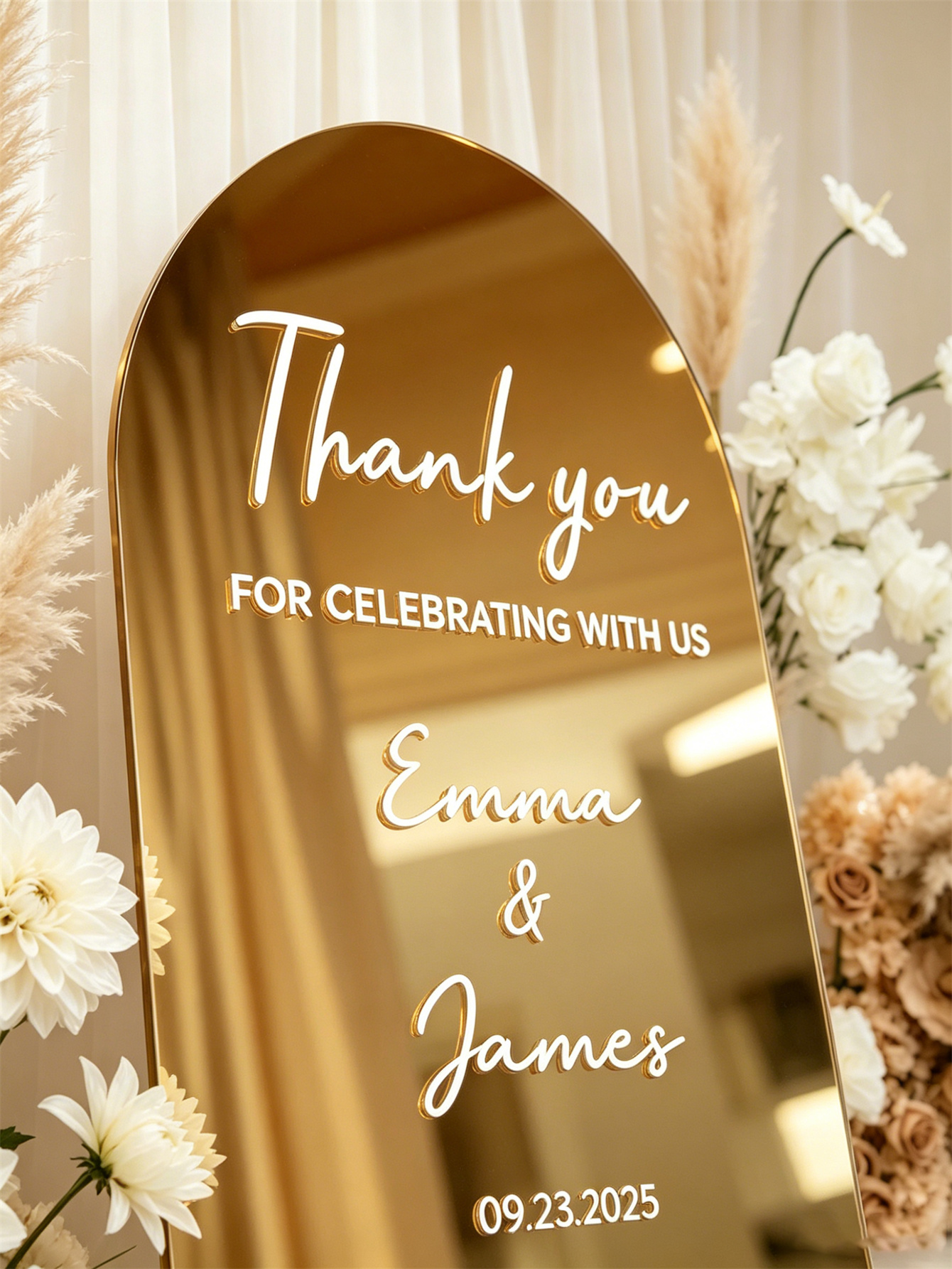 Mirror acrylic welcome signs, golden mirror wedding direction signs, custom wedding direction signs, ceremony welcome signs