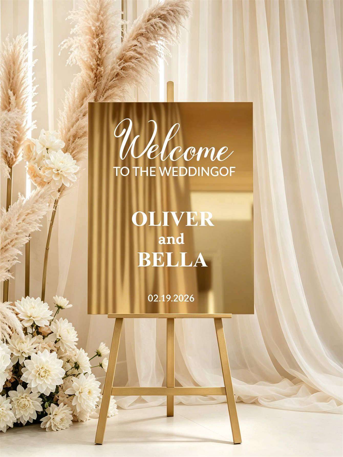 Mirror acrylic welcome signs, golden mirror wedding direction signs, custom wedding direction signs, ceremony welcome signs