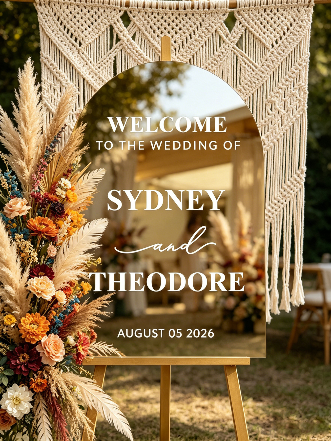 Mirror acrylic welcome signs, golden mirror wedding direction signs, custom wedding direction signs, ceremony welcome signs