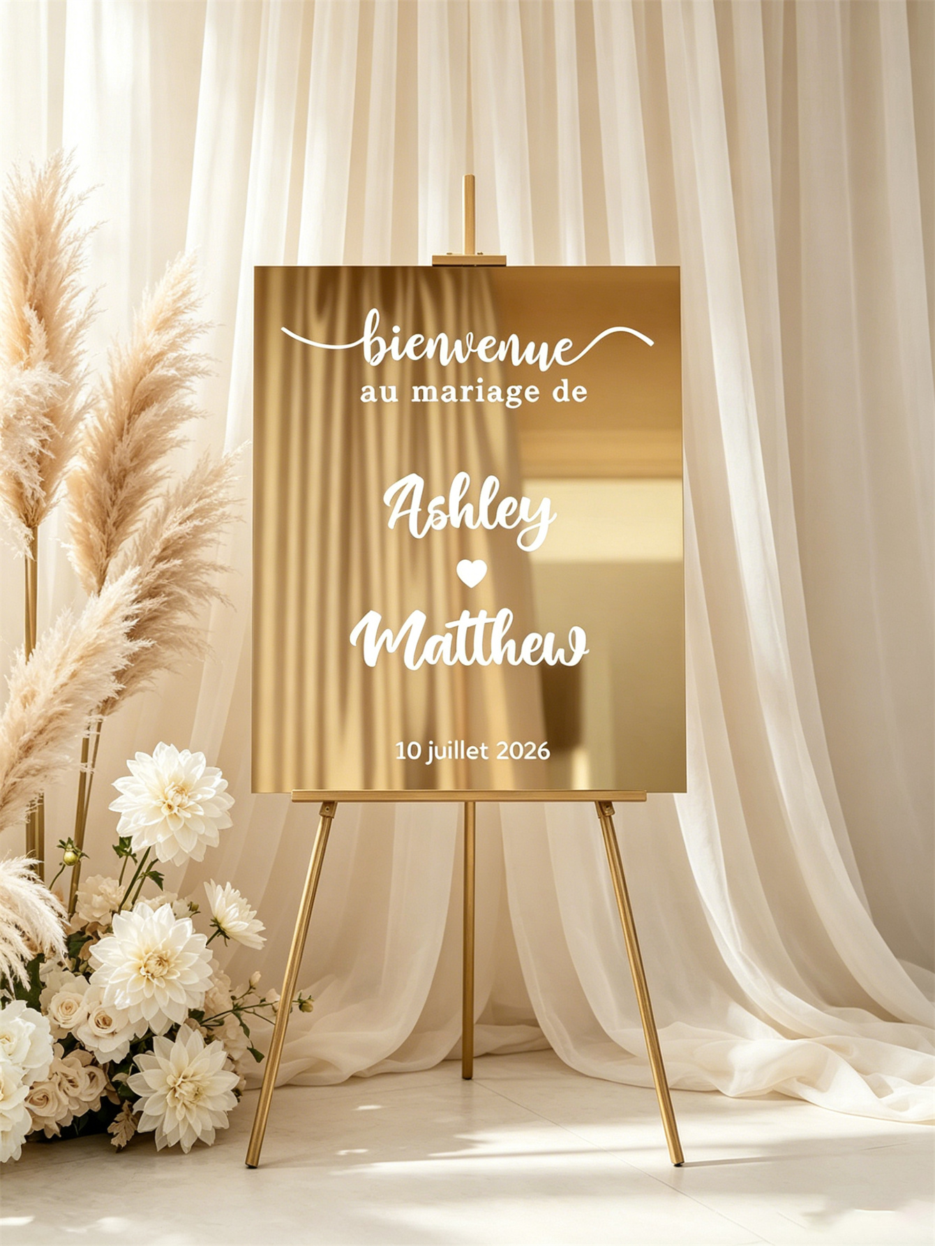 Mirror acrylic welcome signs, golden mirror wedding direction signs, custom wedding direction signs, ceremony welcome signs