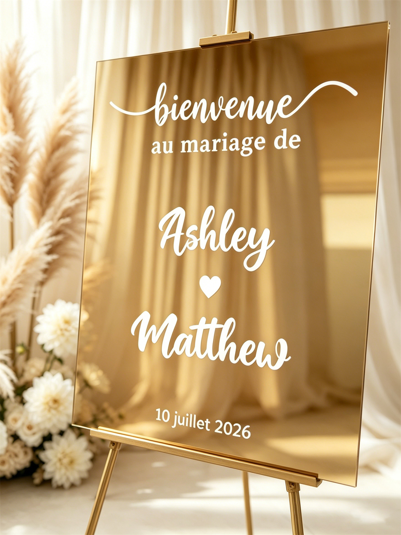 Mirror acrylic welcome signs, golden mirror wedding direction signs, custom wedding direction signs, ceremony welcome signs